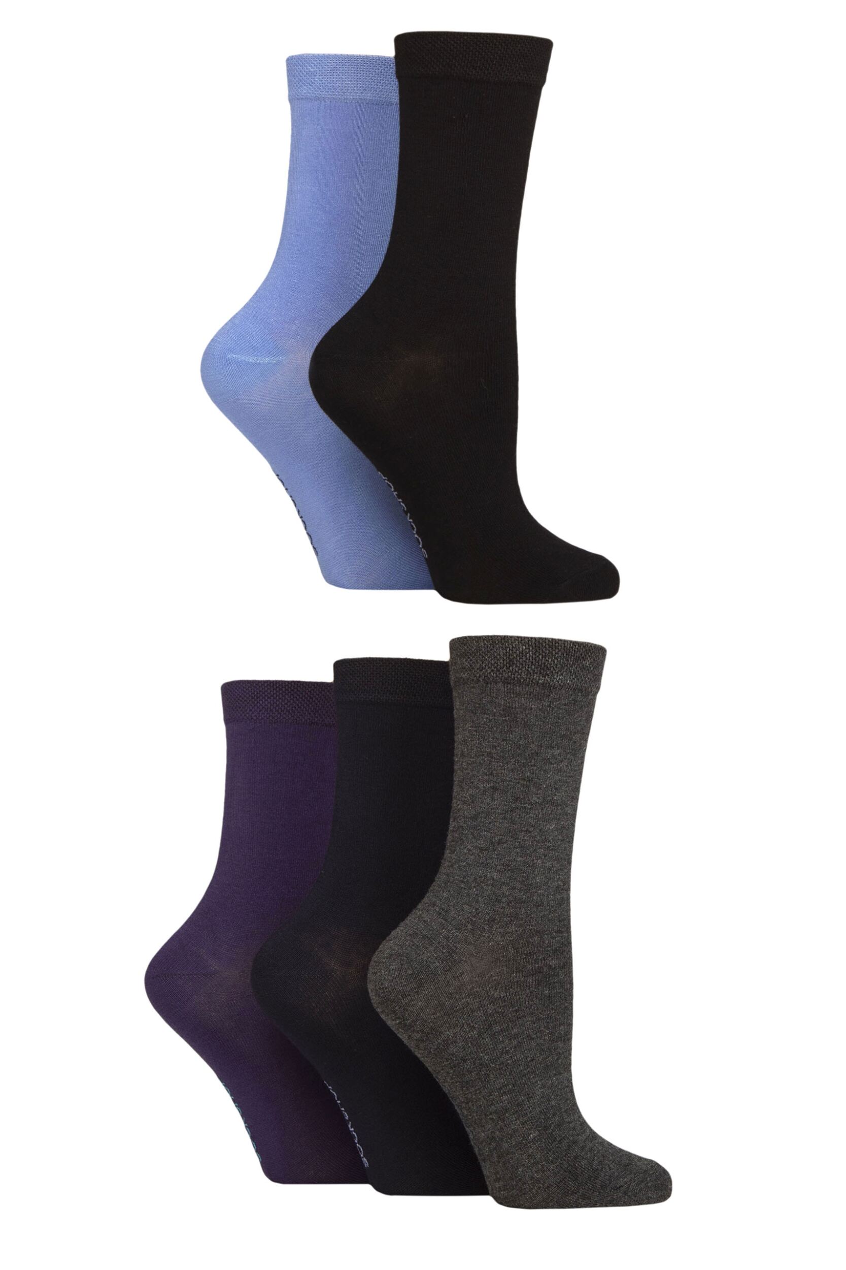 Women's 5 Pair SOCKSHOP Plain, Patterned and Striped Bamboo Socks Plain Black / Navy / Grey 4-8