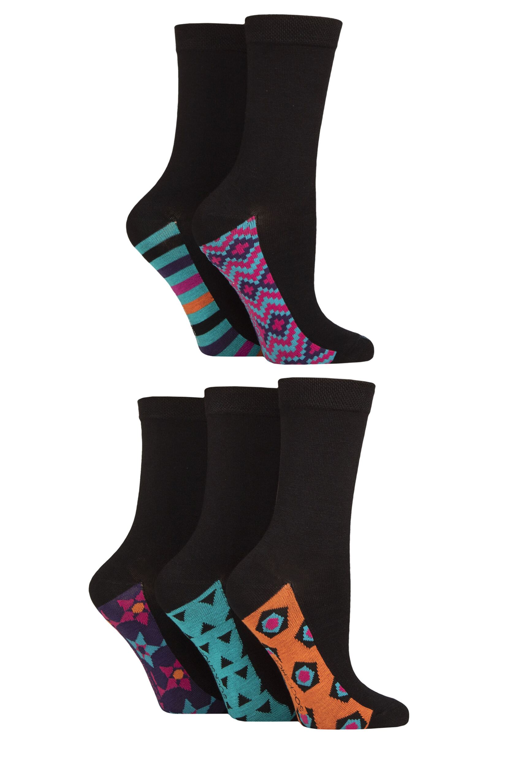 Women's 5 Pair SOCKSHOP Plain, Patterned and Striped Bamboo Socks Patterned Sole Geometric 4-8