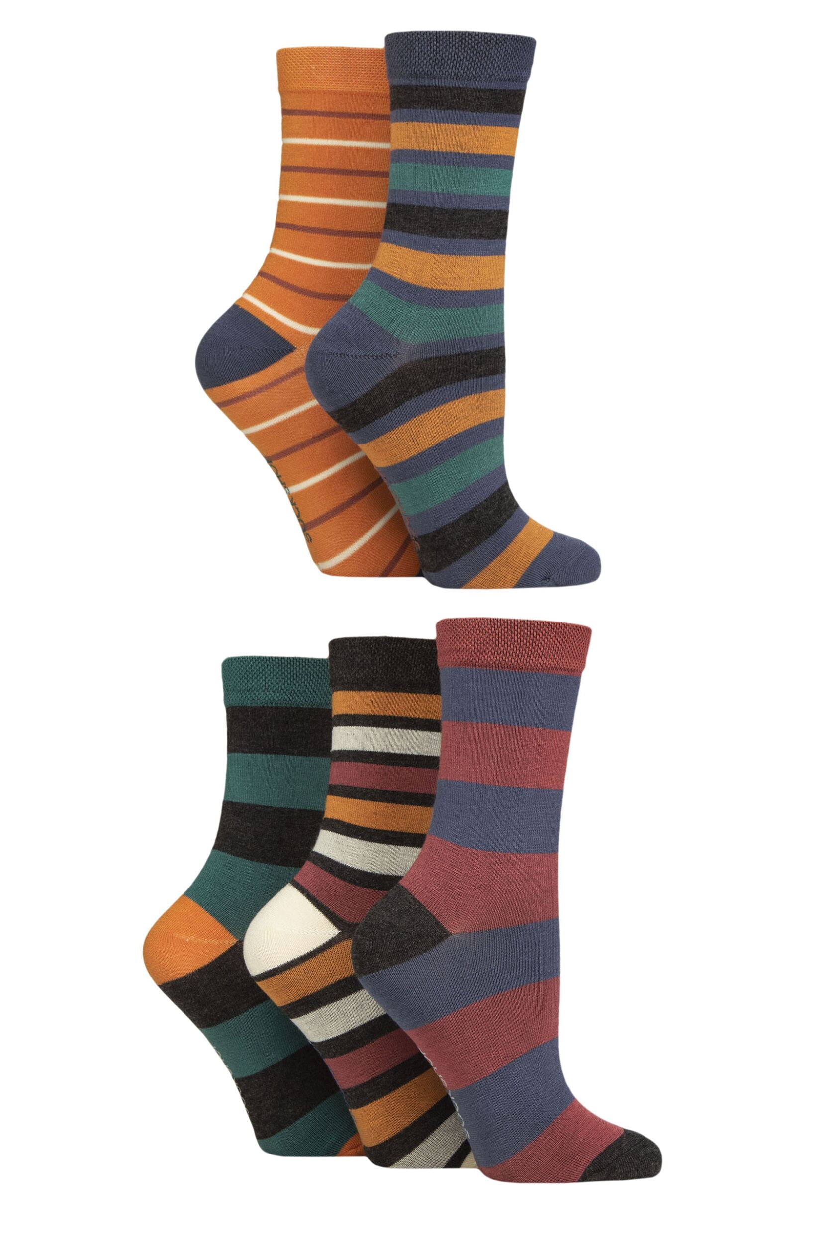Women's 5 Pair SOCKSHOP Plain, Patterned and Striped Bamboo Socks Stripe Autumn 4-8
