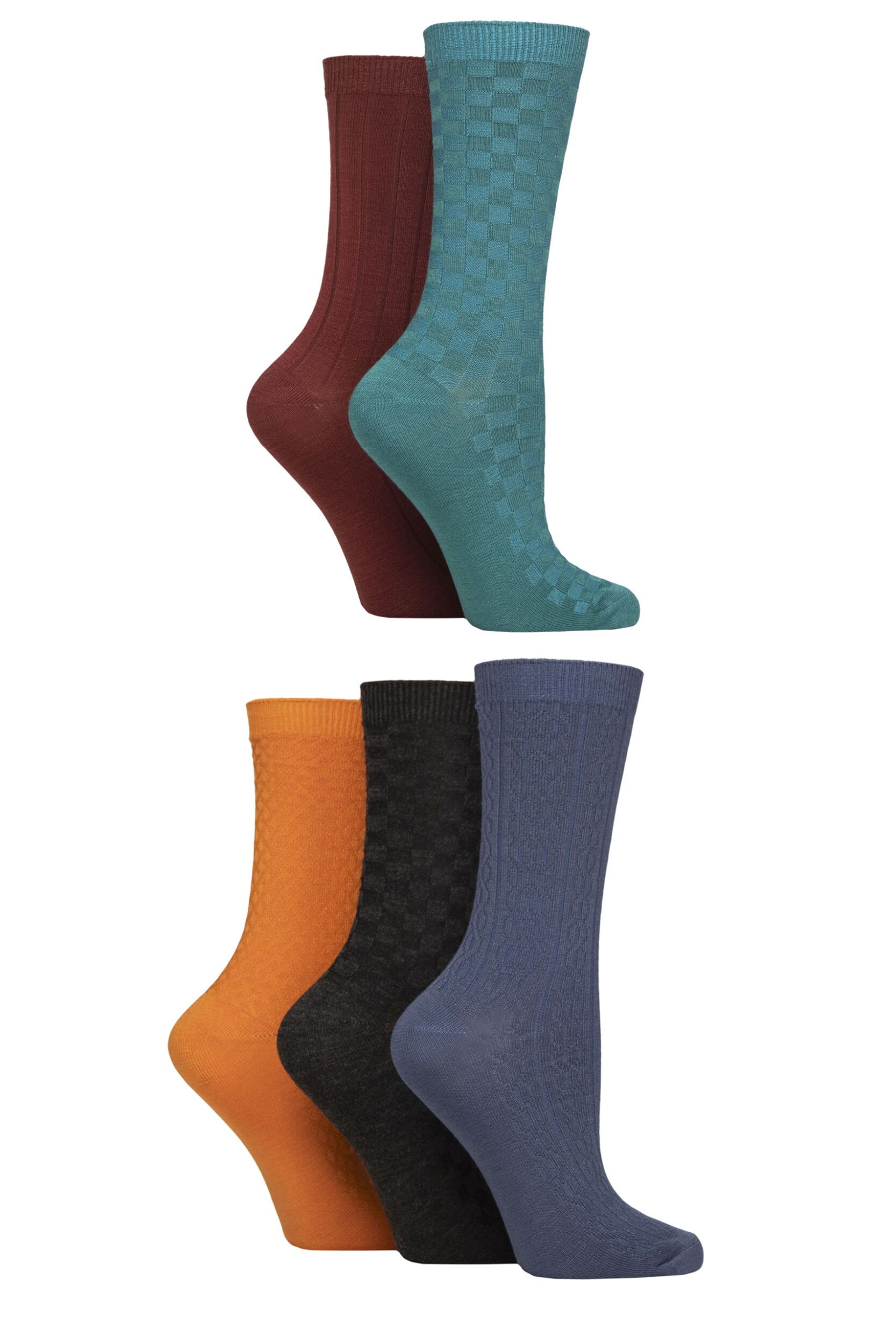 Women's 5 Pair SOCKSHOP Plain, Patterned and Striped Bamboo Socks Texture Autumn 4-8