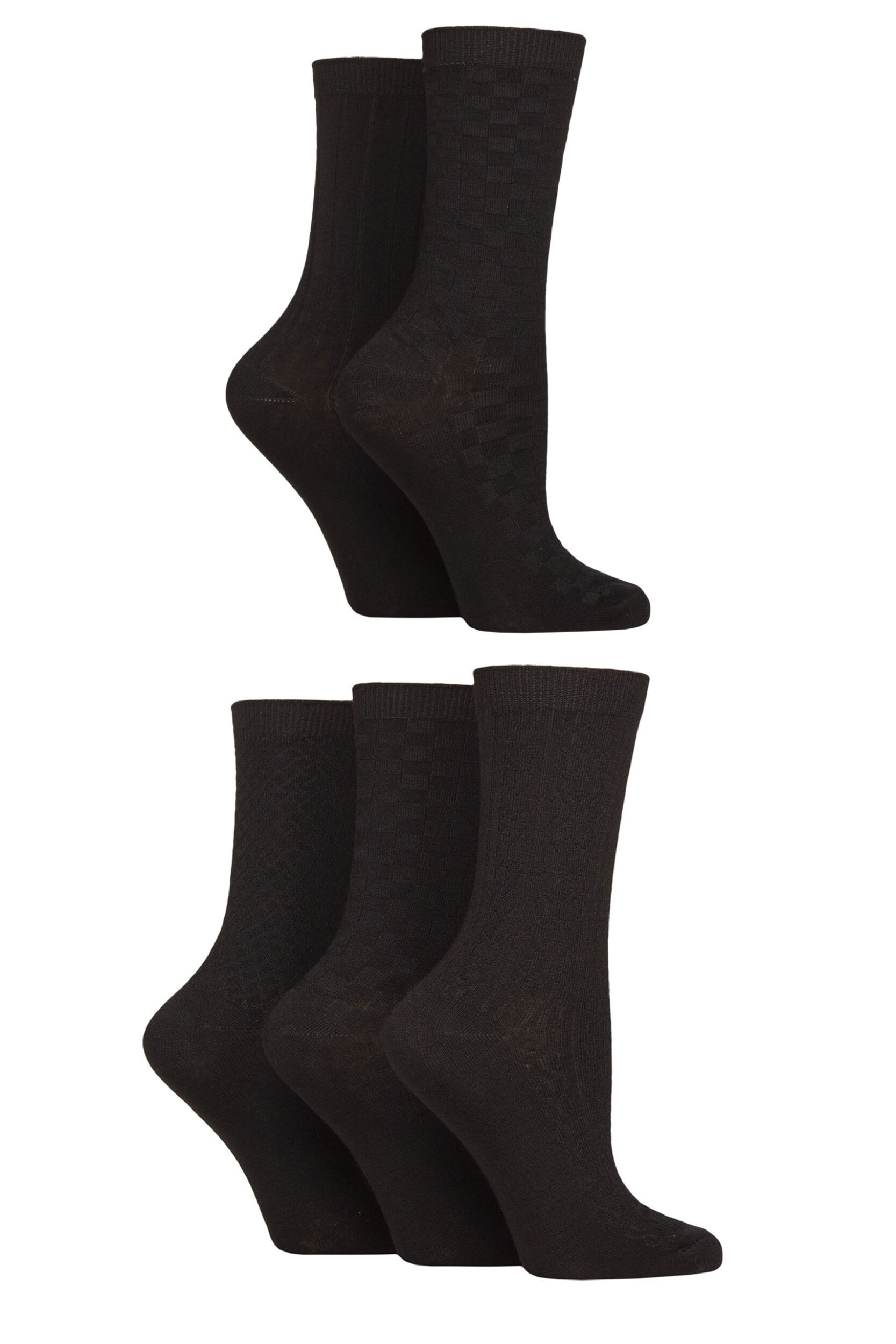 Women's 5 Pair SOCKSHOP Plain, Patterned and Striped Bamboo Socks Texture Black 4-8