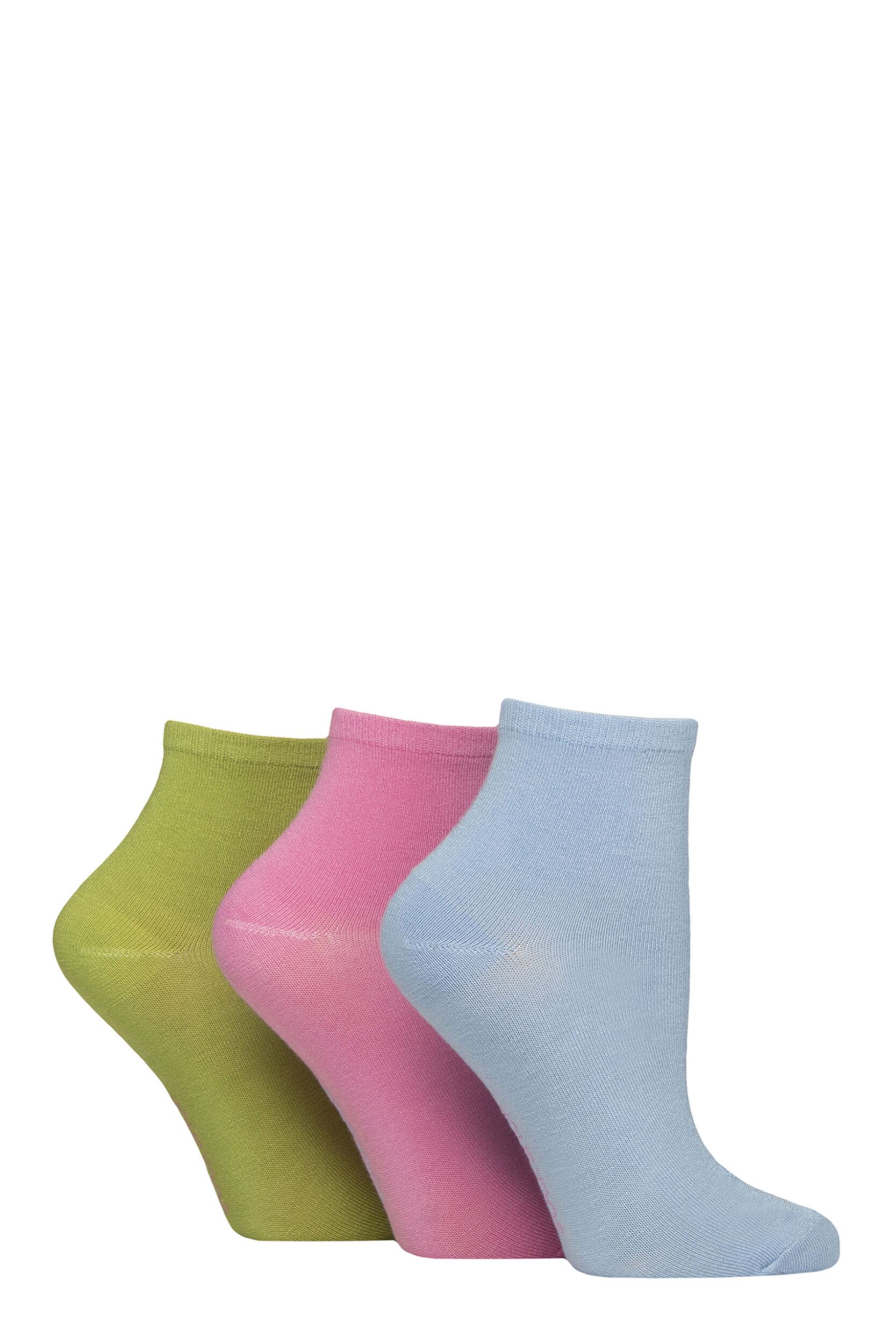 Women's 3 Pair SOCKSHOP Plain and Patterned Bamboo Ankle Socks Plain Ocean View 4-8