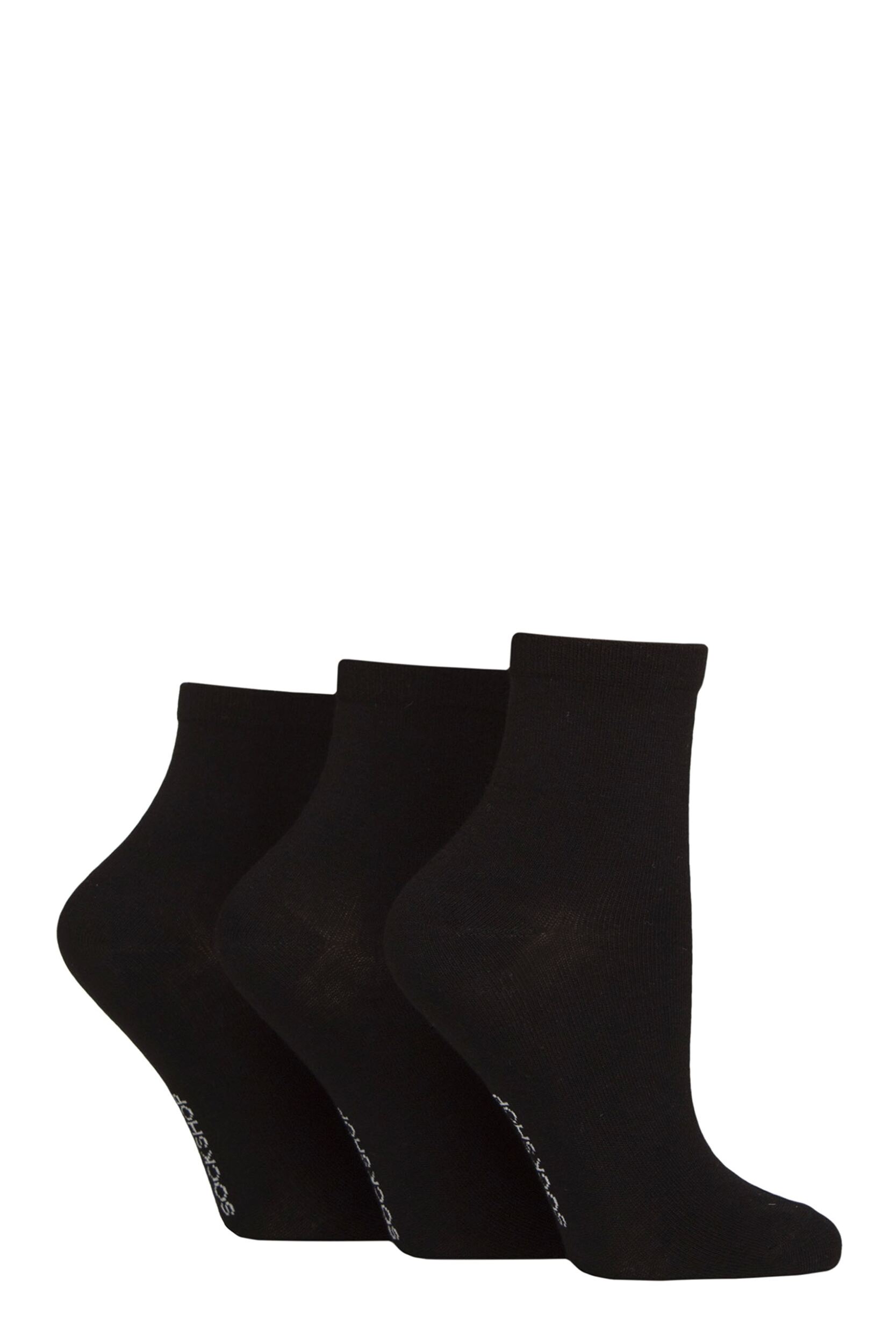 Image of Women's 3 Pair SOCKSHOP Plain and Patterned Bamboo Ankle Socks Plain Black 4-8