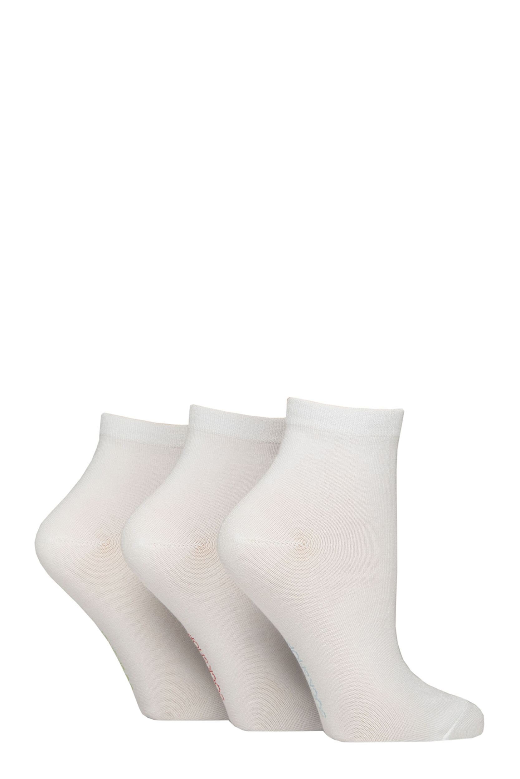 Image of Women's 3 Pair SOCKSHOP Plain and Patterned Bamboo Ankle Socks Plain White 4-8