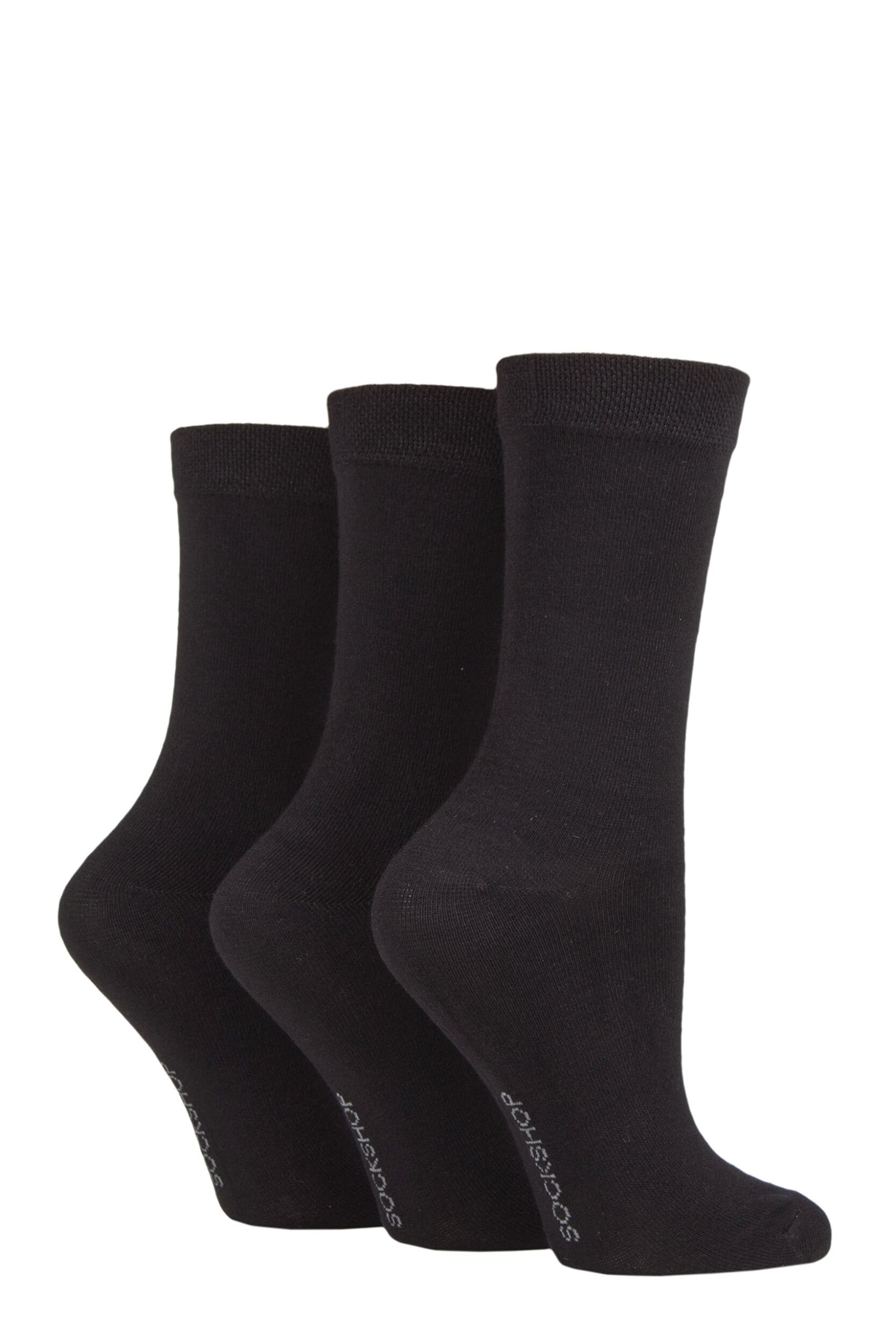 Women's 3 Pair SOCKSHOP Patterned Plain and Striped Bamboo Socks Black Plain 4-8 Ladies