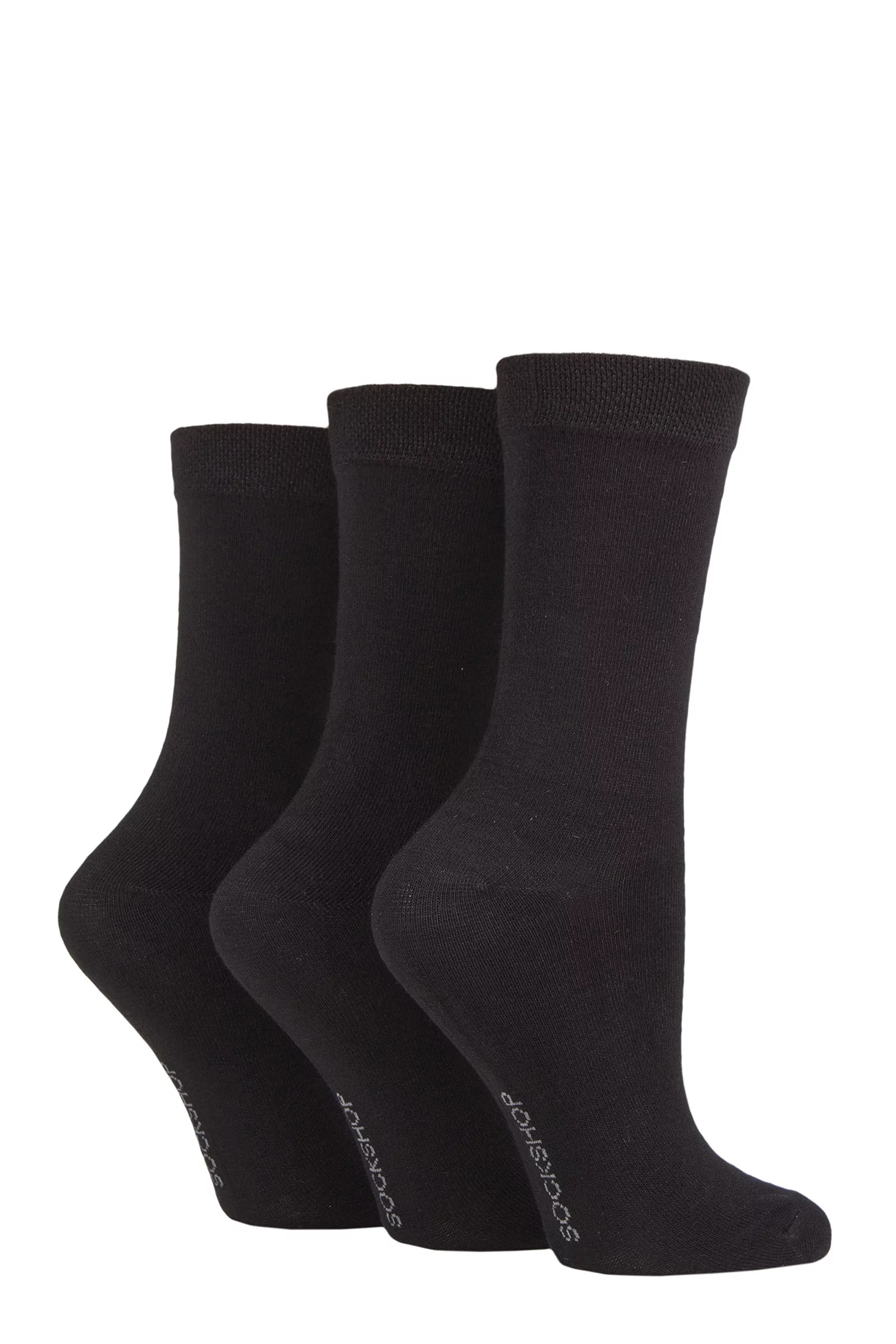 Women's 3 Pair SOCKSHOP Patterned Plain and Striped Bamboo Socks Black Plain 4-8 Ladies