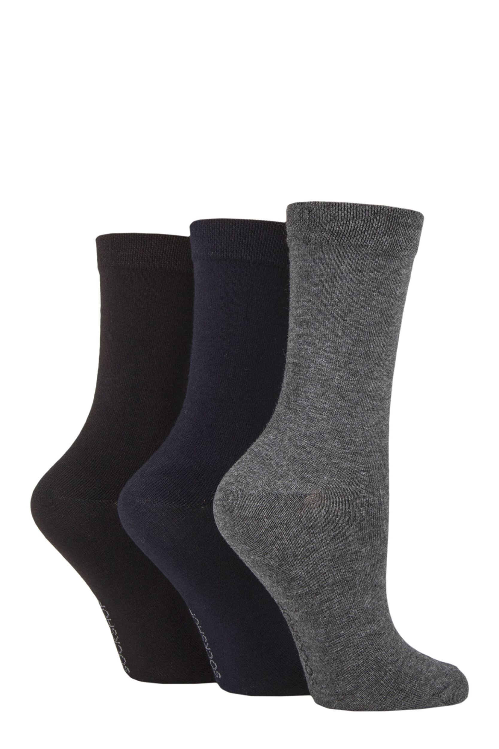 Women's 3 Pair SOCKSHOP Patterned Plain and Striped Bamboo Socks Black / Navy / Grey Plain 4-8 Ladies