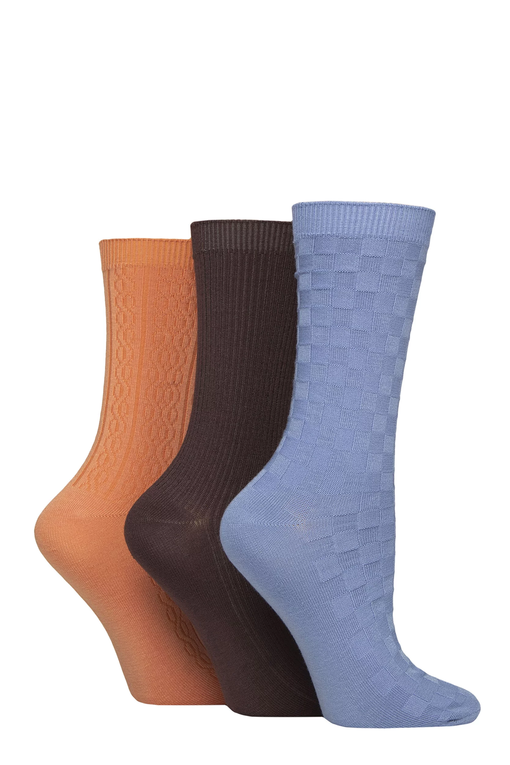 Women's 3 Pair SOCKSHOP Patterned Plain and Striped Bamboo Socks Textured Crisp Winter 4