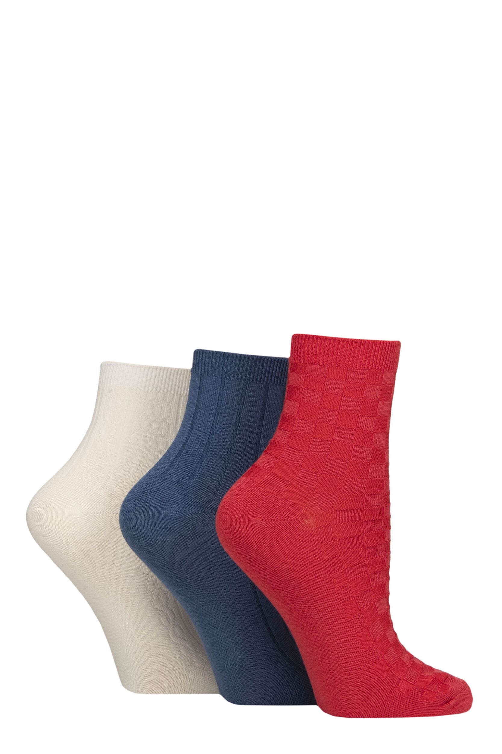 Image of Women's 3 Pair SOCKSHOP Plain and Patterned Bamboo Ankle Socks Textured Nautical 4-8