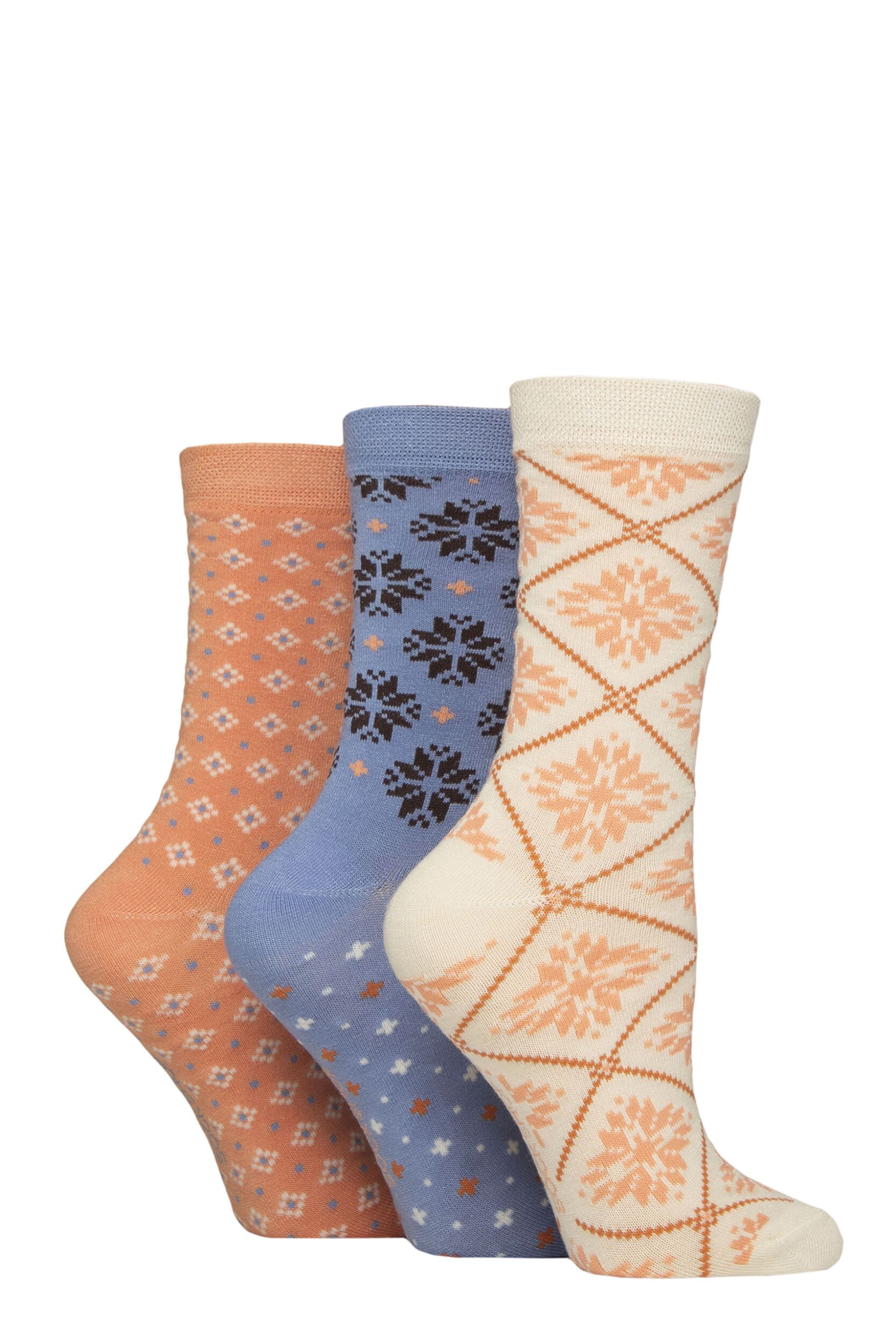 Women's 3 Pair SOCKSHOP Patterned Plain and Striped Bamboo Socks Patterned Crisp Winter 4-8
