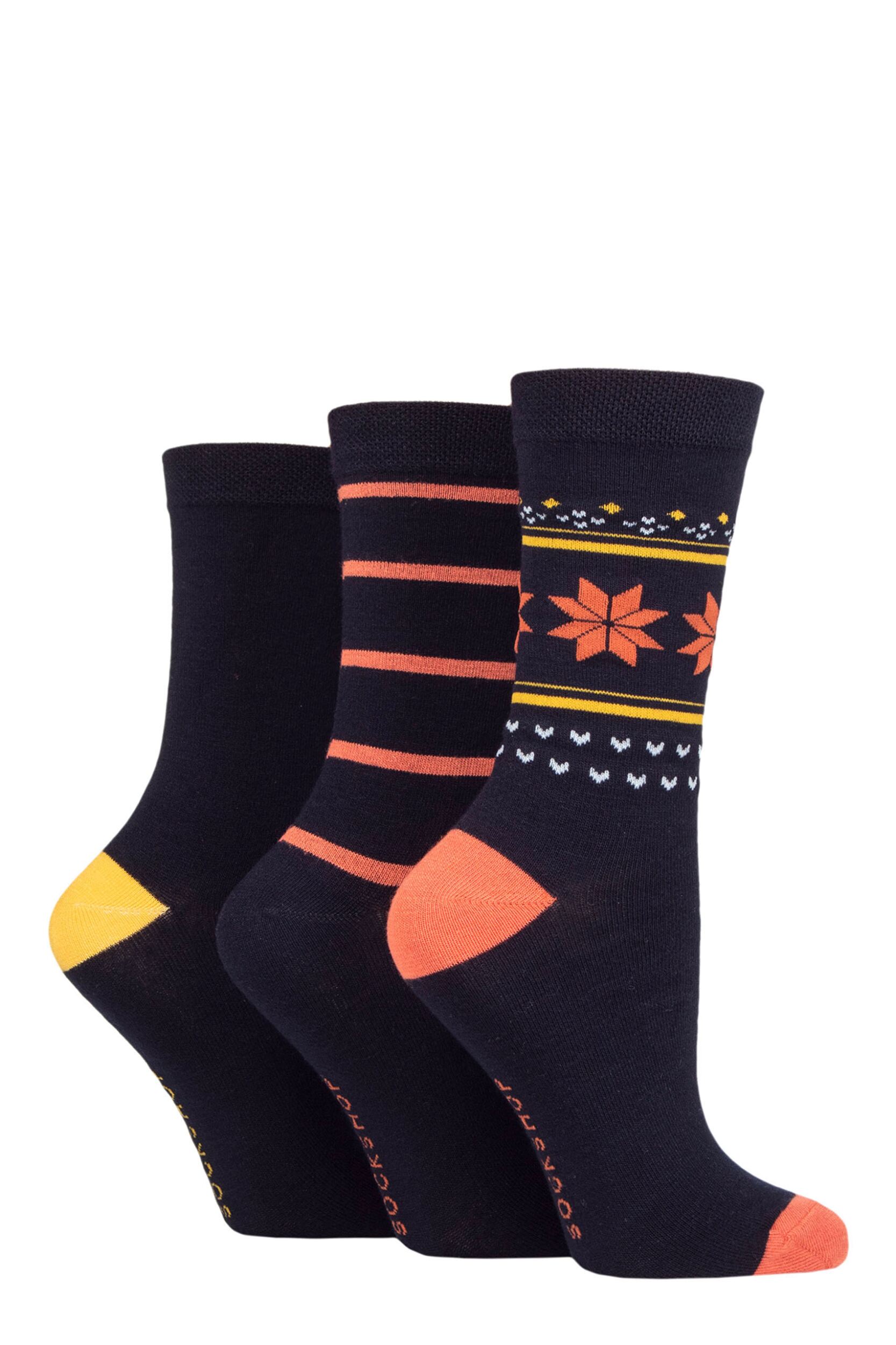 Women's 3 Pair SOCKSHOP Lazy Panda Christmas Bamboo Socks Navy Fair Isle 4-8 Ladies