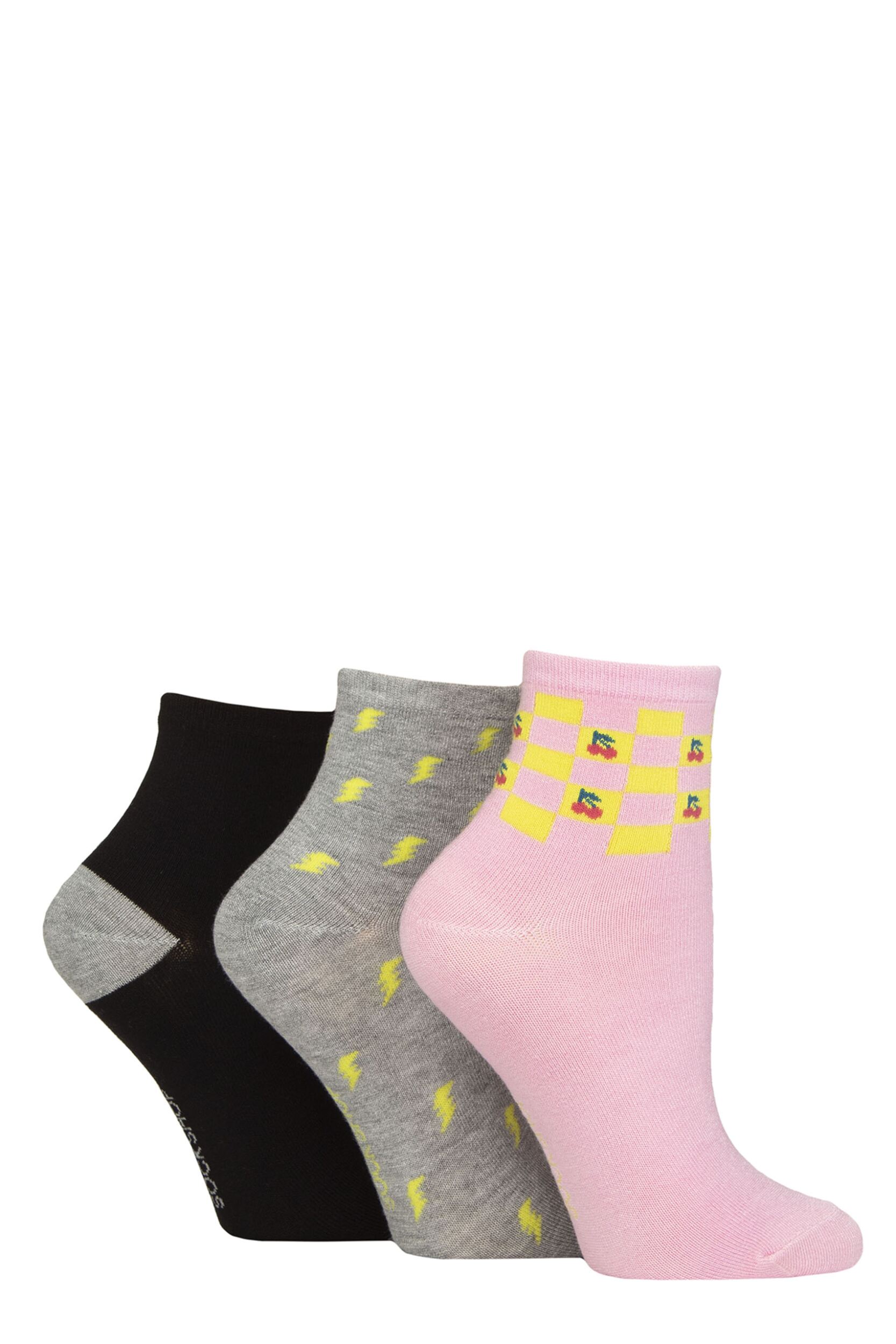 Image of Women's 3 Pair SOCKSHOP Plain and Patterned Bamboo Ankle Socks Lime Refresher 4-8