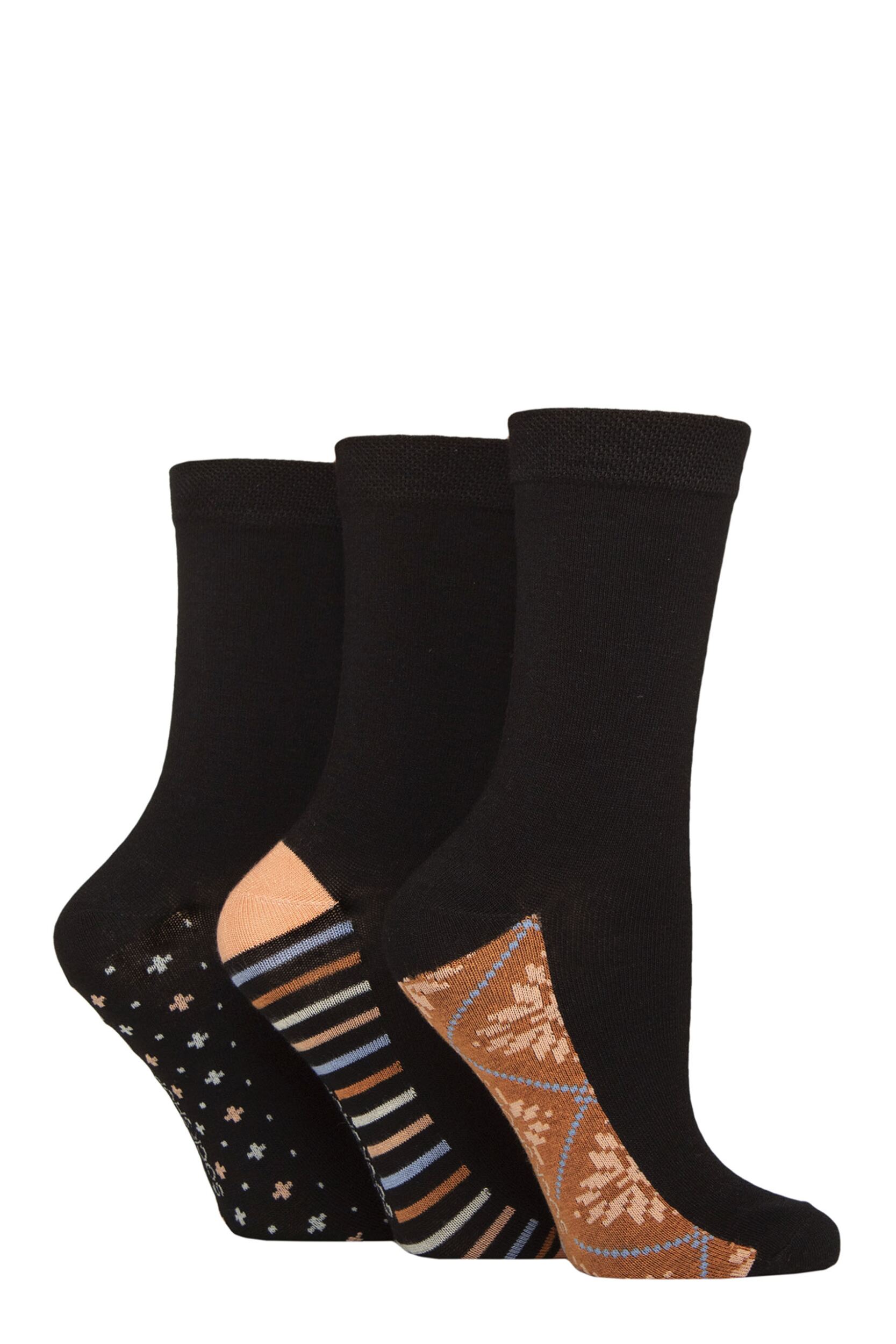 Women's 3 Pair SOCKSHOP Patterned Plain and Striped Bamboo Socks Patterned Sole Crisp Winter 4-8