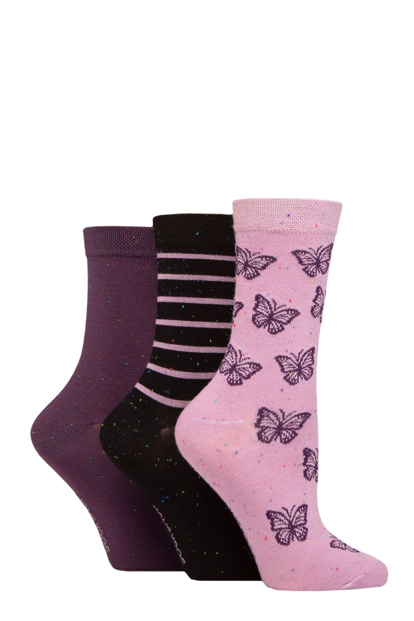 Women's 3 Pair SOCKSHOP Speckled Bamboo Socks Smokey Pink 4-8