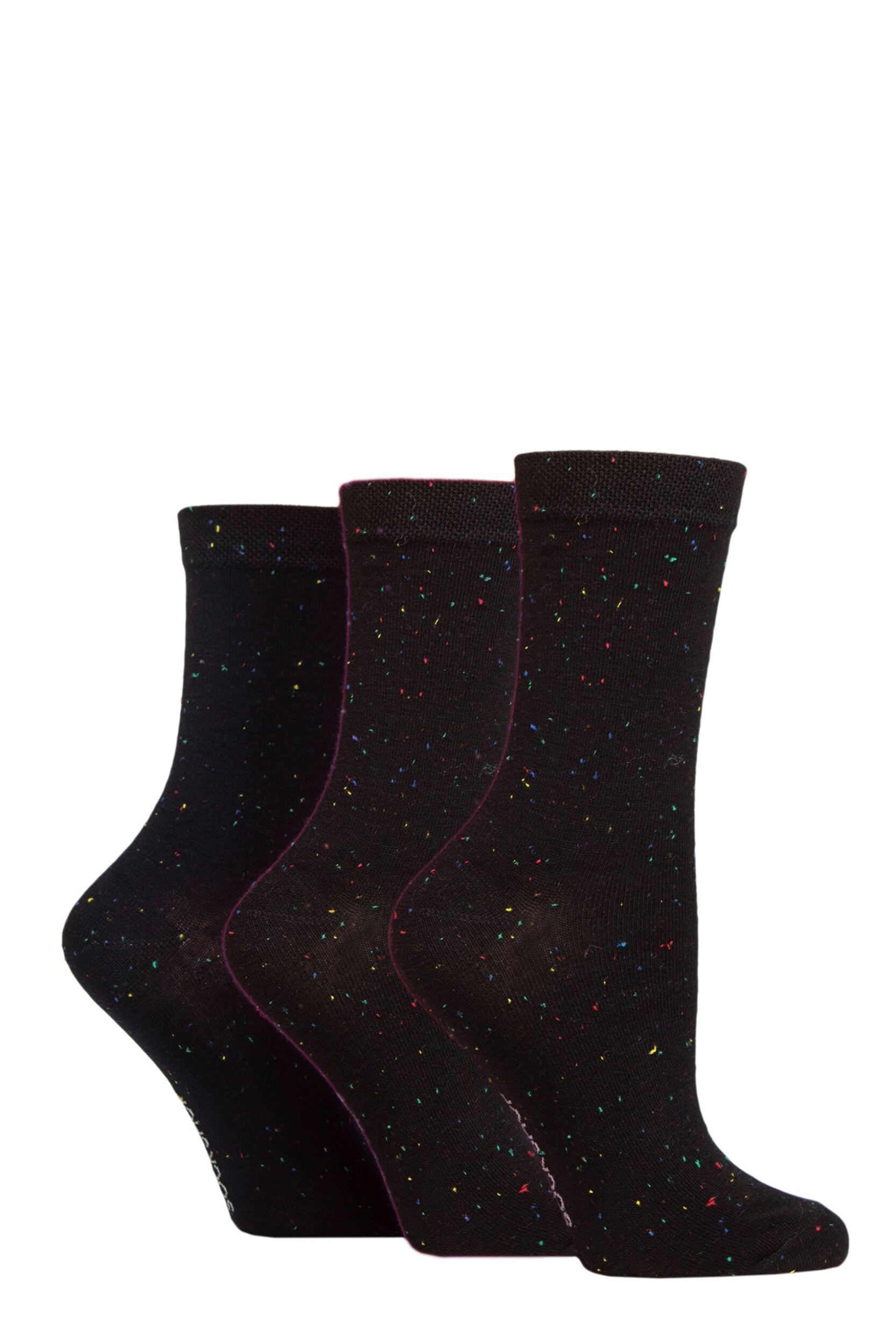 Women's 3 Pair SOCKSHOP Speckled Bamboo Socks Black 4-8