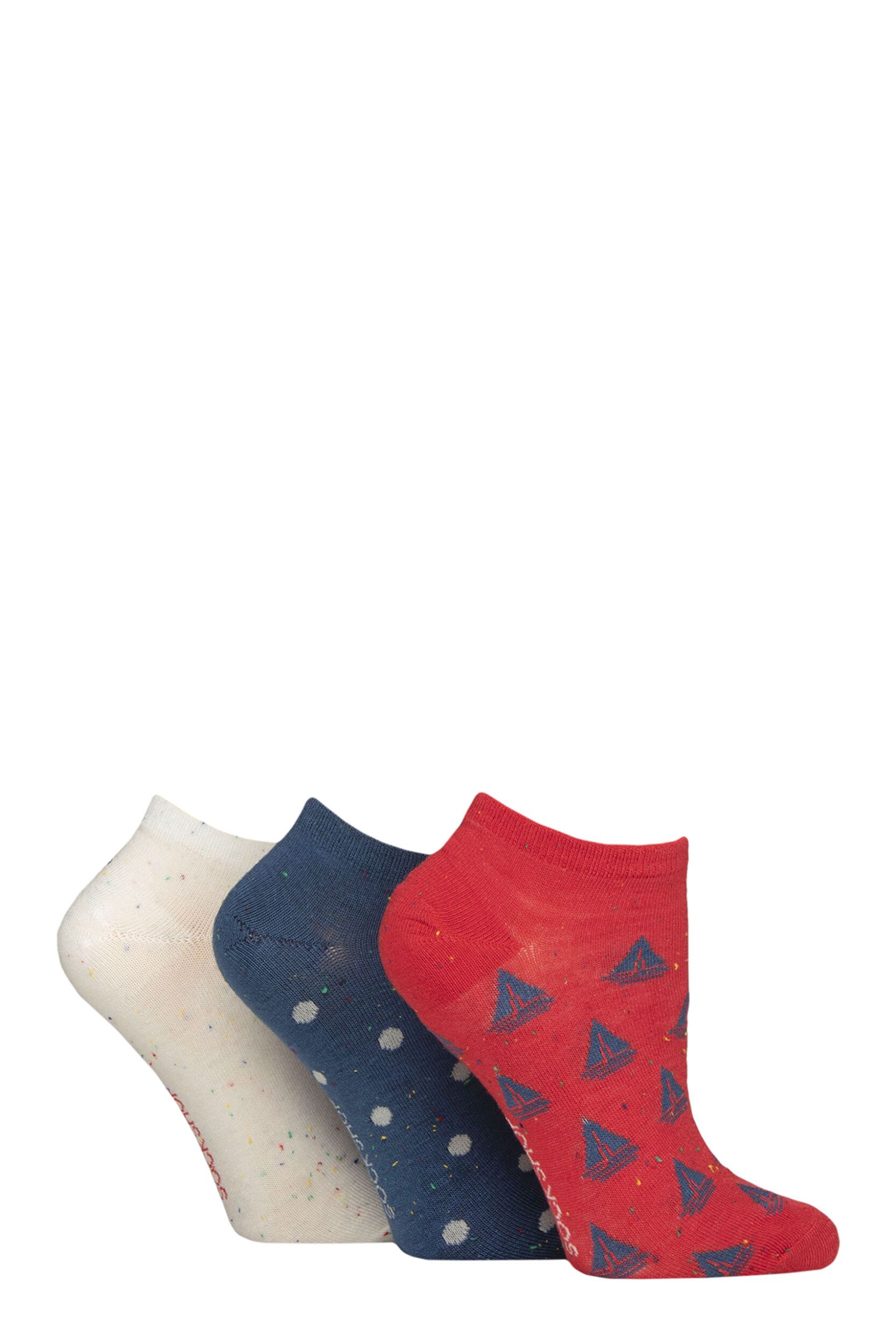 Image of Women's 3 Pair SOCKSHOP Speckled Bamboo Trainer Socks Nautical 4-8