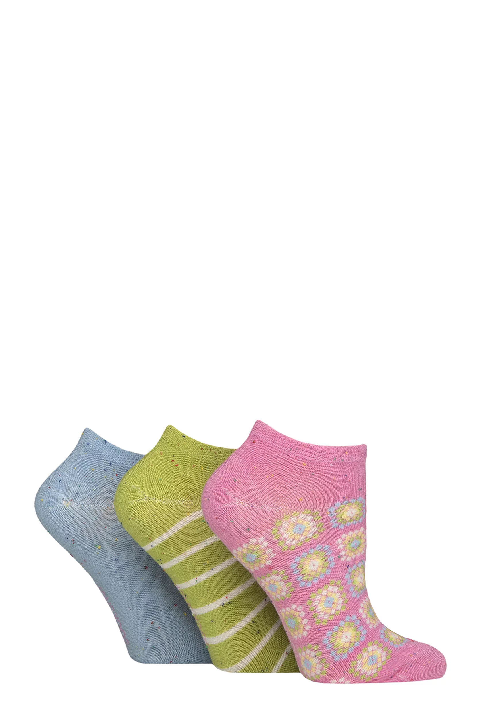 Women's 3 Pair SOCKSHOP Speckled Bamboo Trainer Socks Ocean View 4