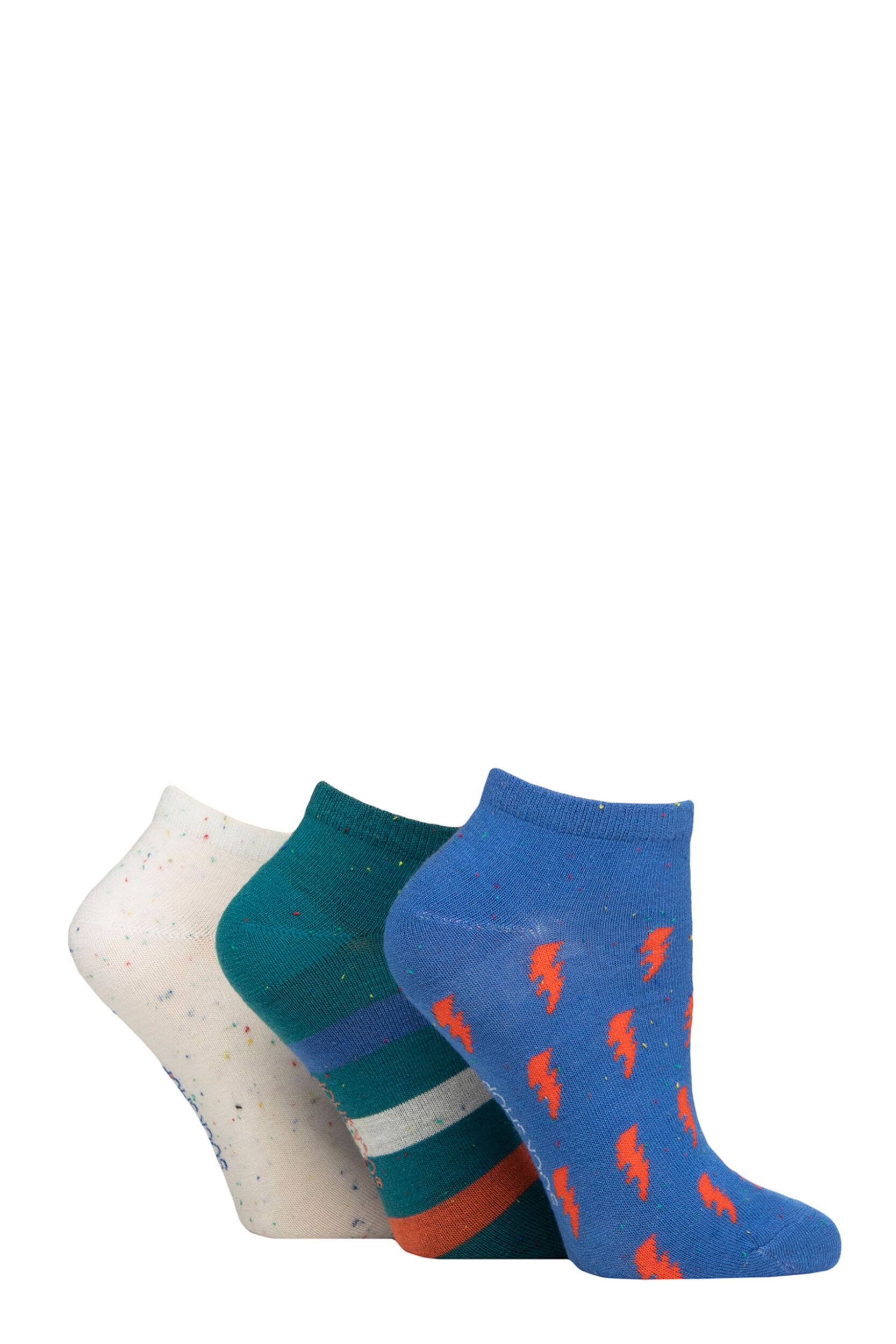 Women's 3 Pair SOCKSHOP Speckled Bamboo Trainer Socks Blue Quartz 4-8