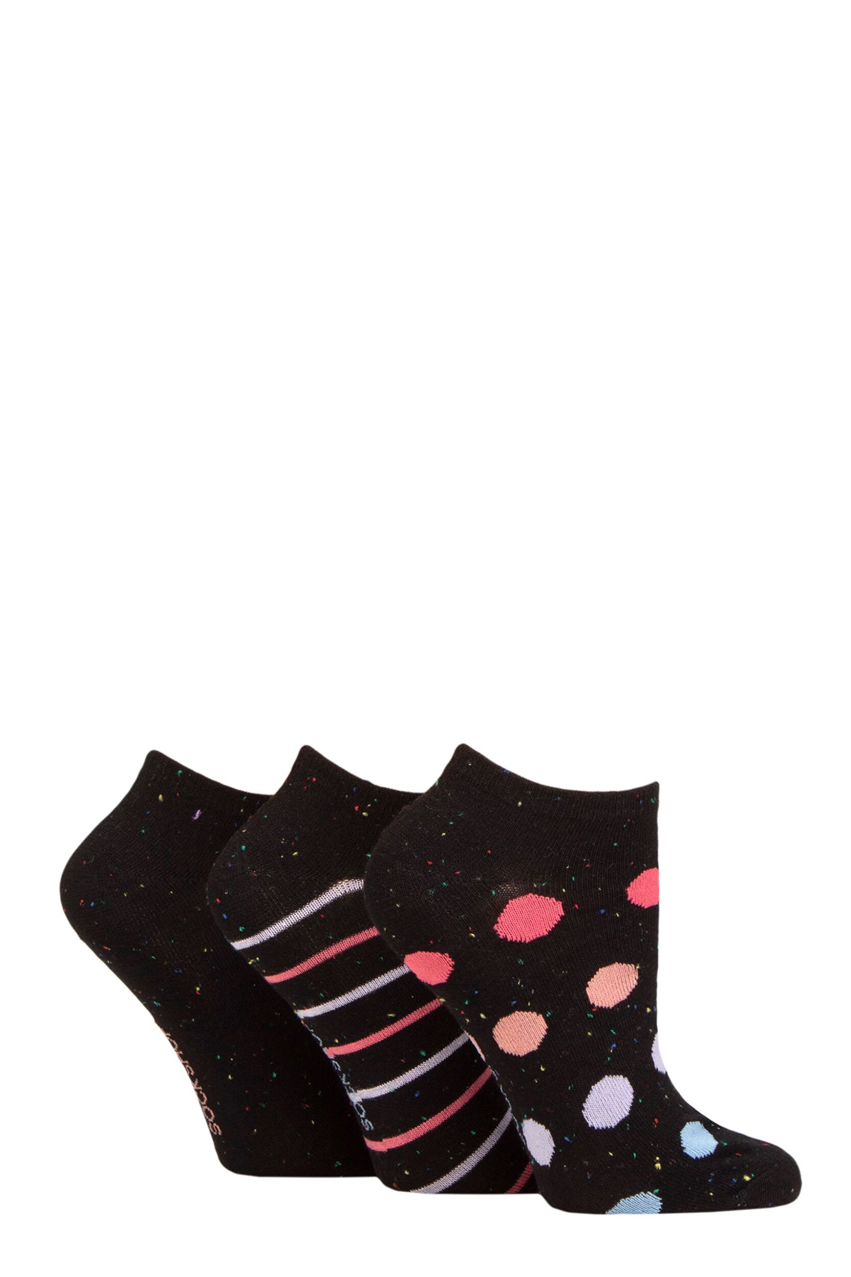 Women's 3 Pair SOCKSHOP Speckled Bamboo Trainer Socks Black Spot 4-8