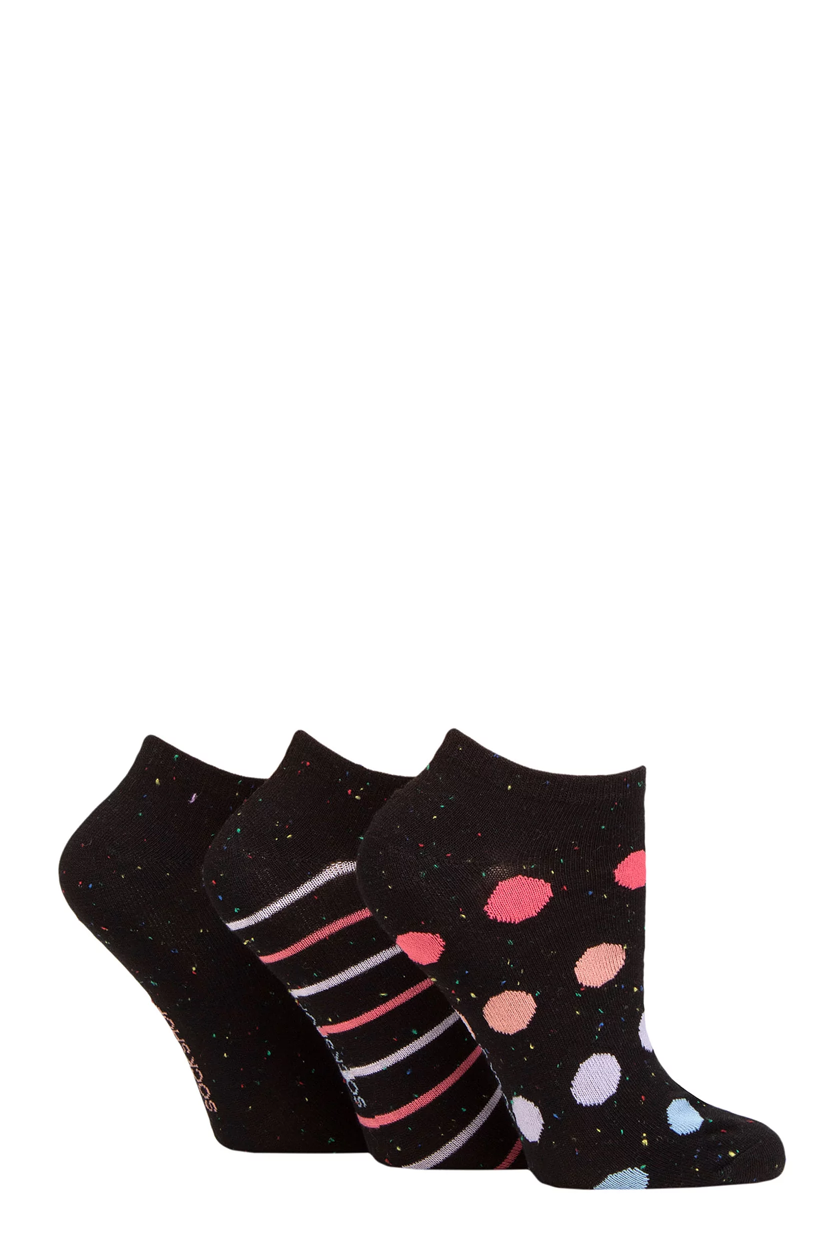 Women's 3 Pair SOCKSHOP Speckled Bamboo Trainer Socks Black Spot 4