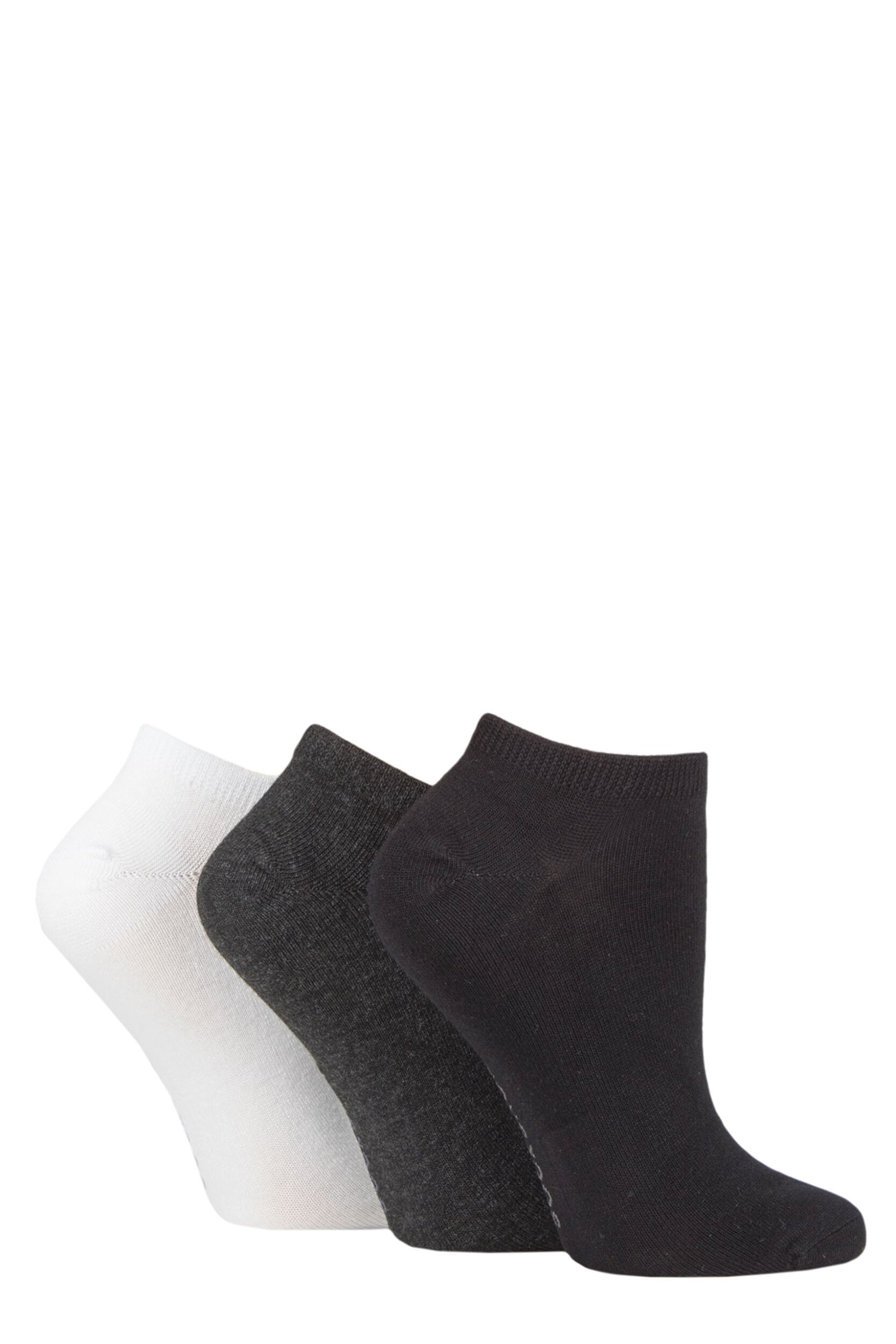 Women's 3 Pair SOCKSHOP Bamboo Trainer Socks with Smooth Toe Seams Black / Charcoal / White 4-8