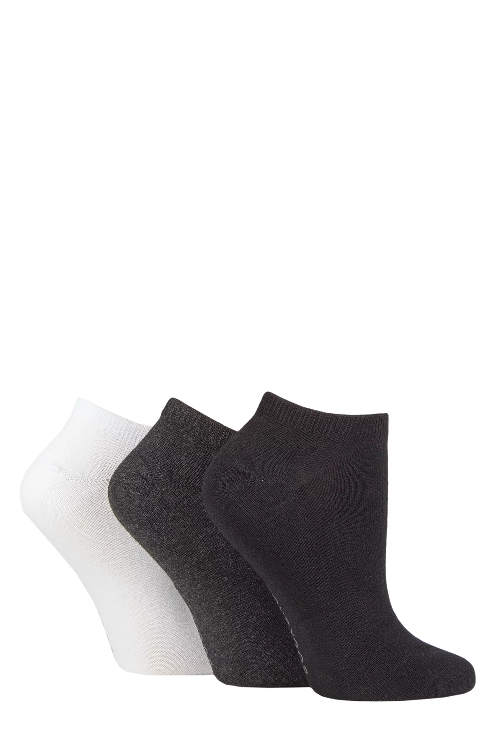 Women's 3 Pair SOCKSHOP Bamboo Trainer Socks with Smooth Toe Seams Black / Charcoal / White 4
