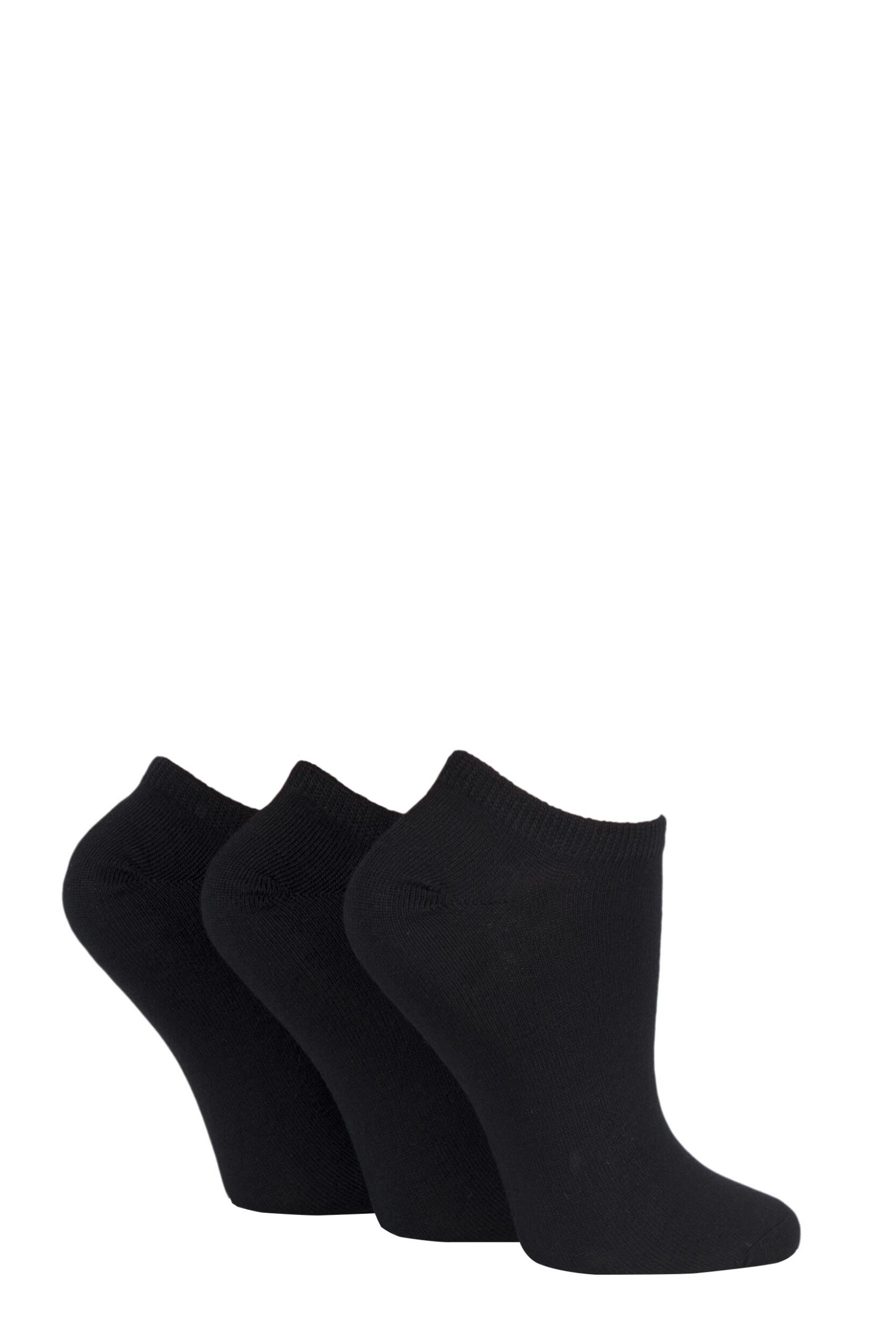 3 Pair Black Bamboo Trainer Socks with Smooth Toe Seams Ladies 4-8 Ladies - SOCKSHOP