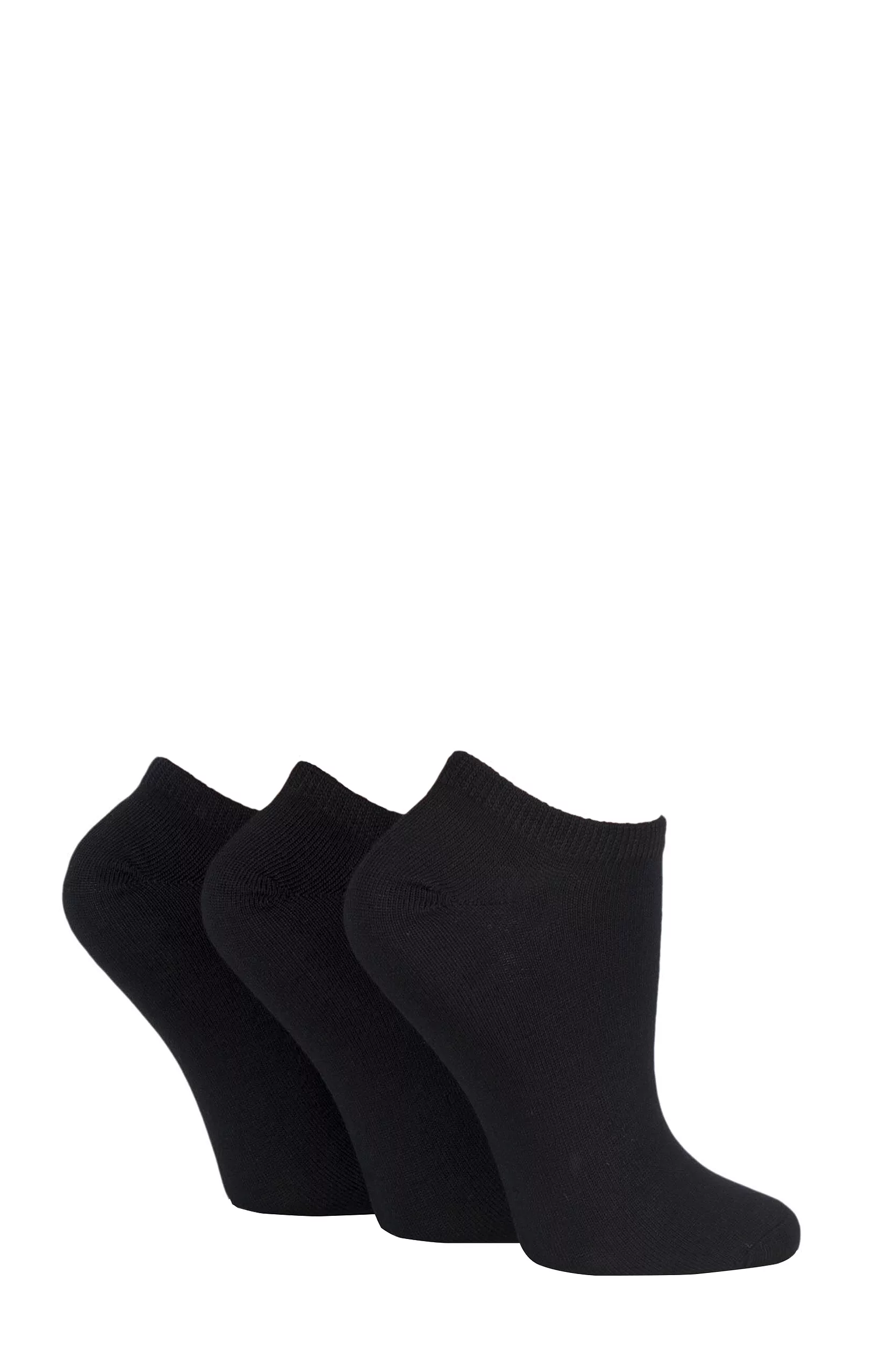 3 Pair Black Bamboo Trainer Socks with Smooth Toe Seams Ladies 4-8 Ladies - SOCKSHOP