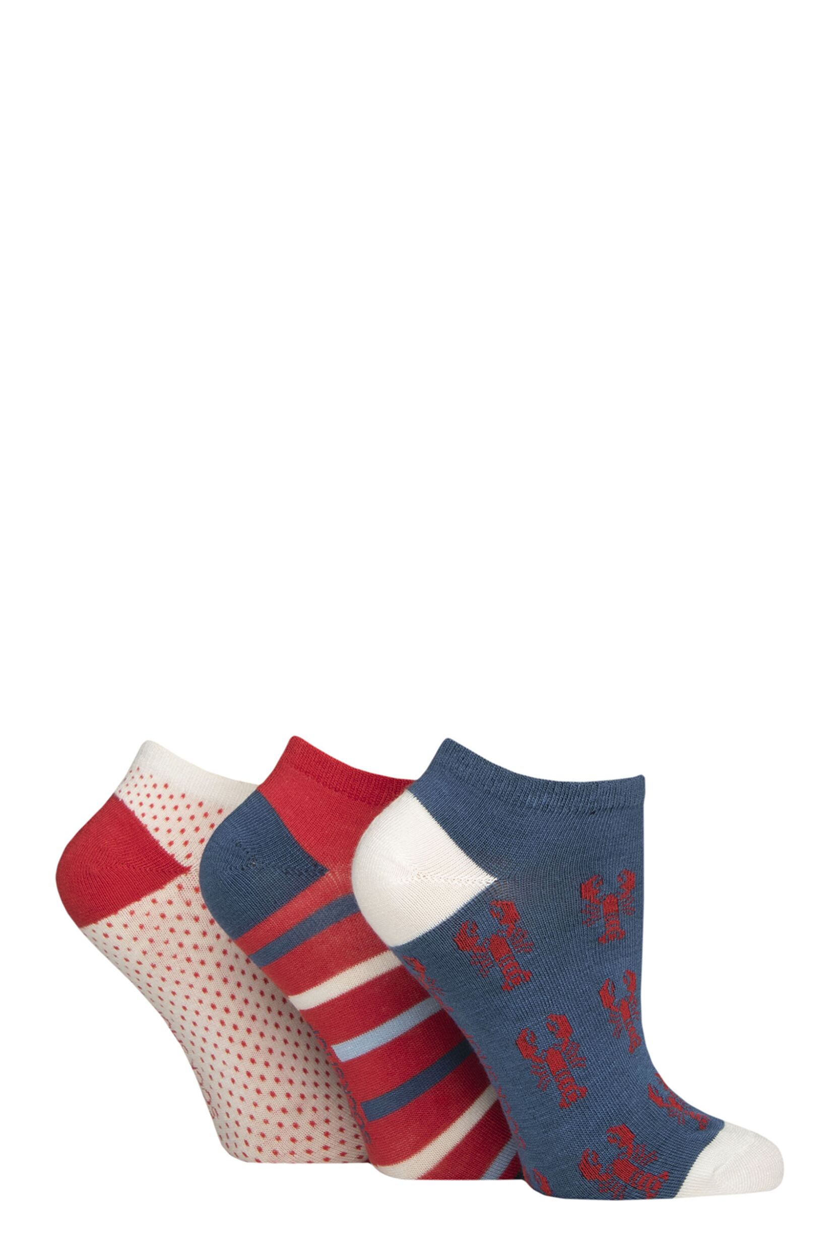Women's 3 Pair SOCKSHOP Bamboo Trainer Socks with Smooth Toe Seams Nautical Patterned 4-8
