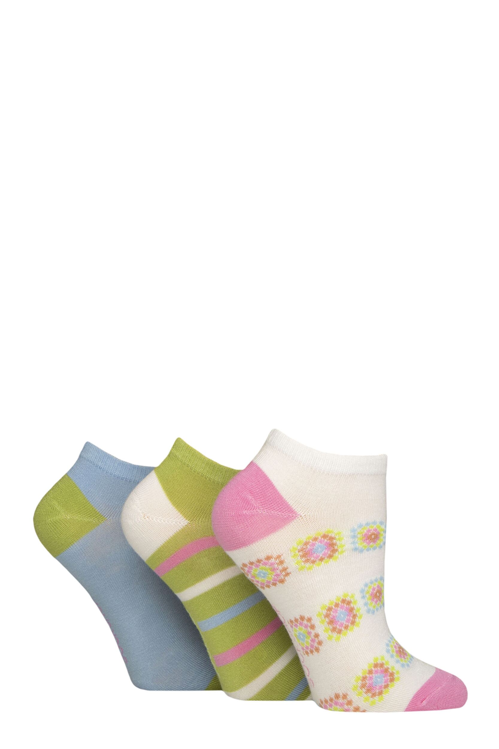 Women's 3 Pair SOCKSHOP Bamboo Trainer Socks with Smooth Toe Seams Ocean View Patterned 4-8