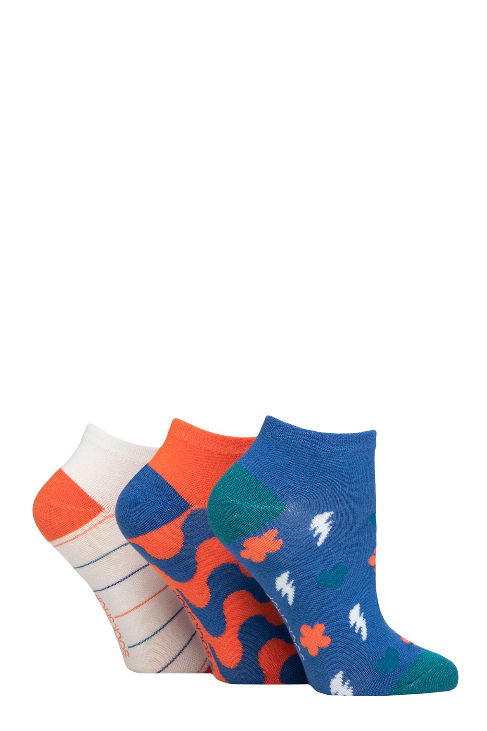 Women's 3 Pair SOCKSHOP Bamboo Trainer Socks with Smooth Toe Seams Mandarin Patterned 4-8