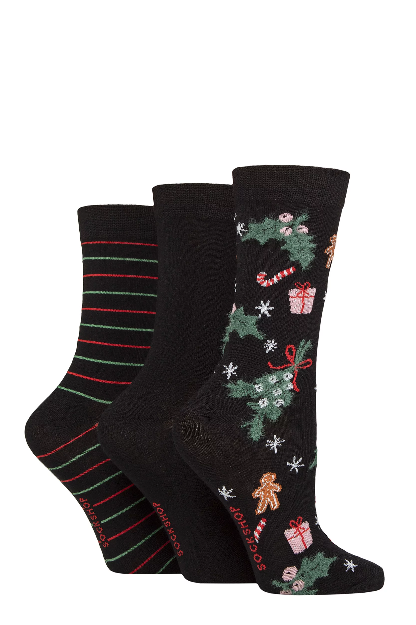 Women's 3 Pair SOCKSHOP Bamboo Feather Socks Christmas 4