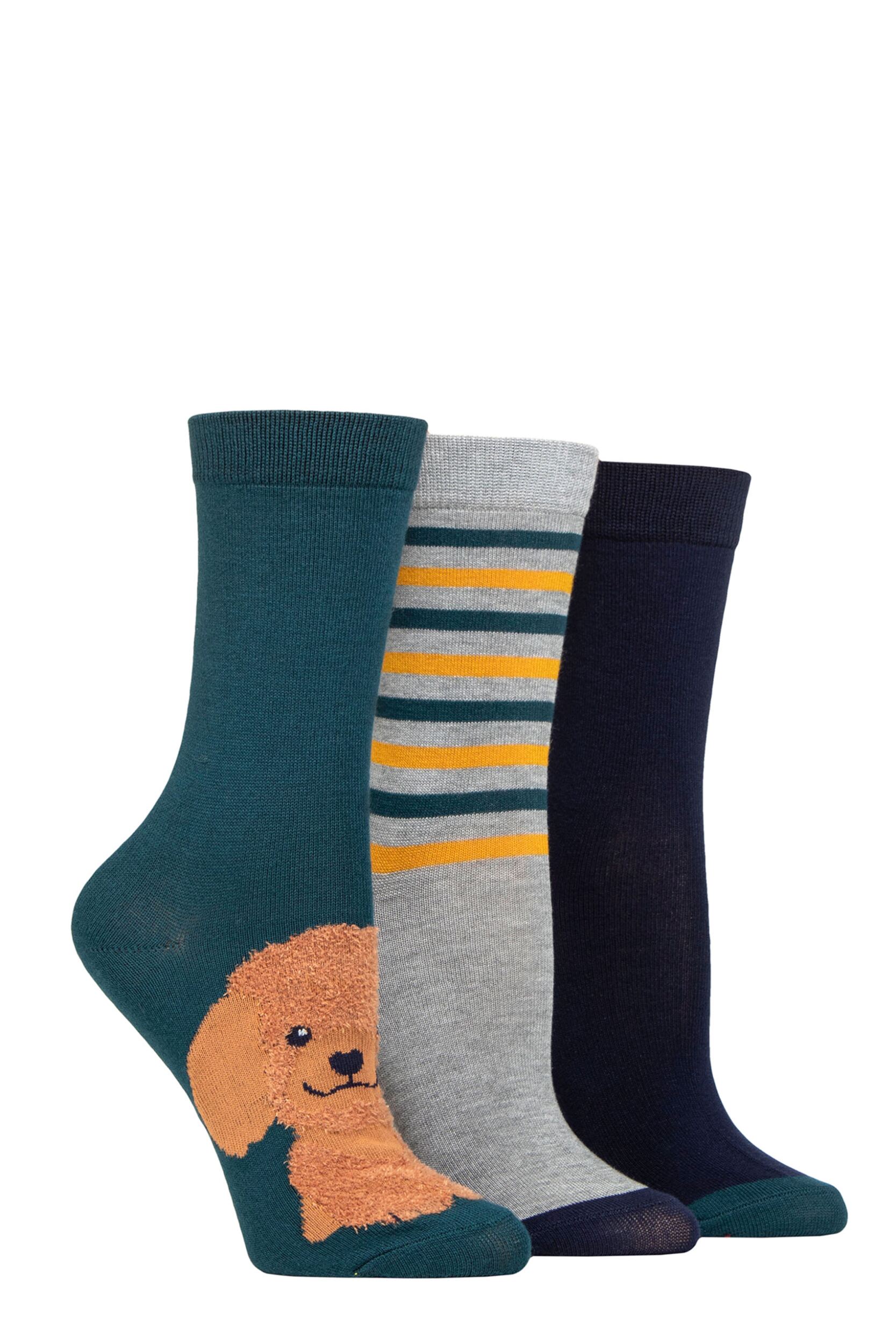 Women's 3 Pair SOCKSHOP Bamboo Feather Socks Fluffy Dog 4-8