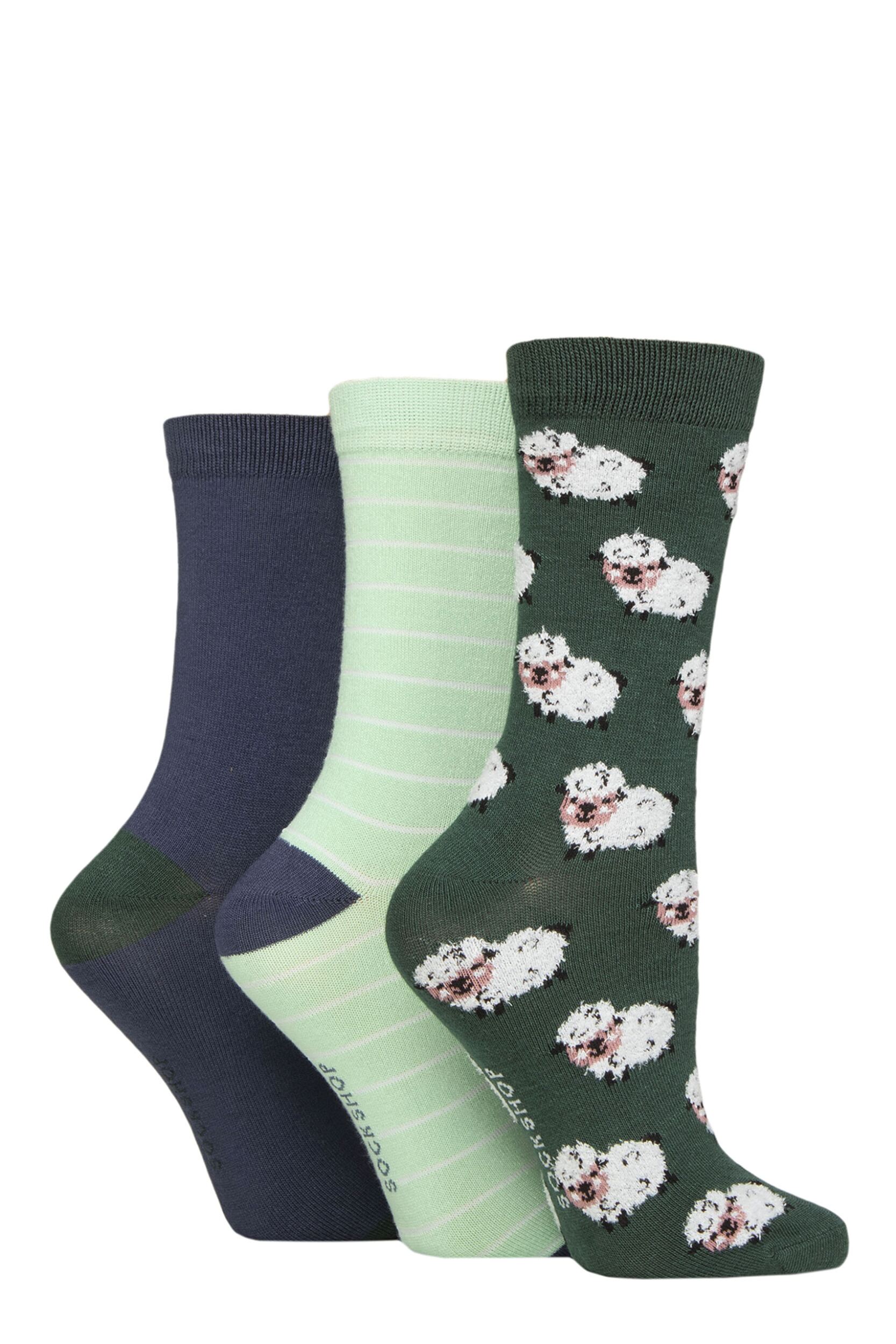 Women's 3 Pair SOCKSHOP Bamboo Feather Socks Counting Sheep 4-8