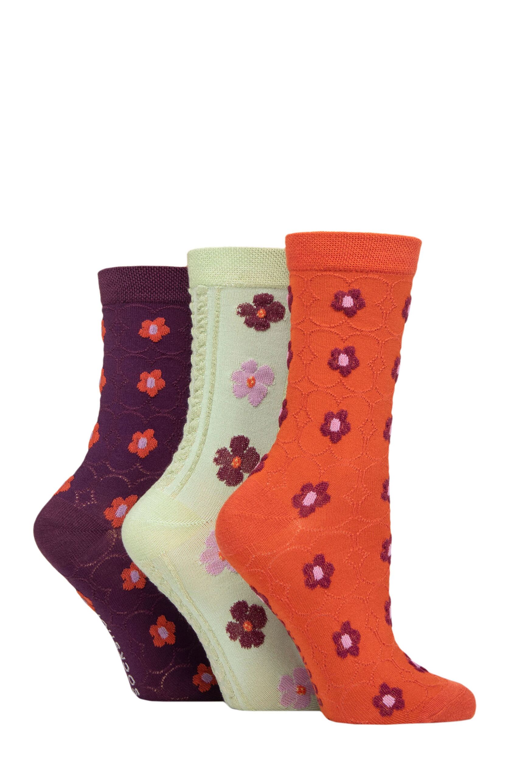 Women’s 3 Pair SOCKSHOP Patterned Pelerine Bamboo Socks Autumn Floral 4-8
