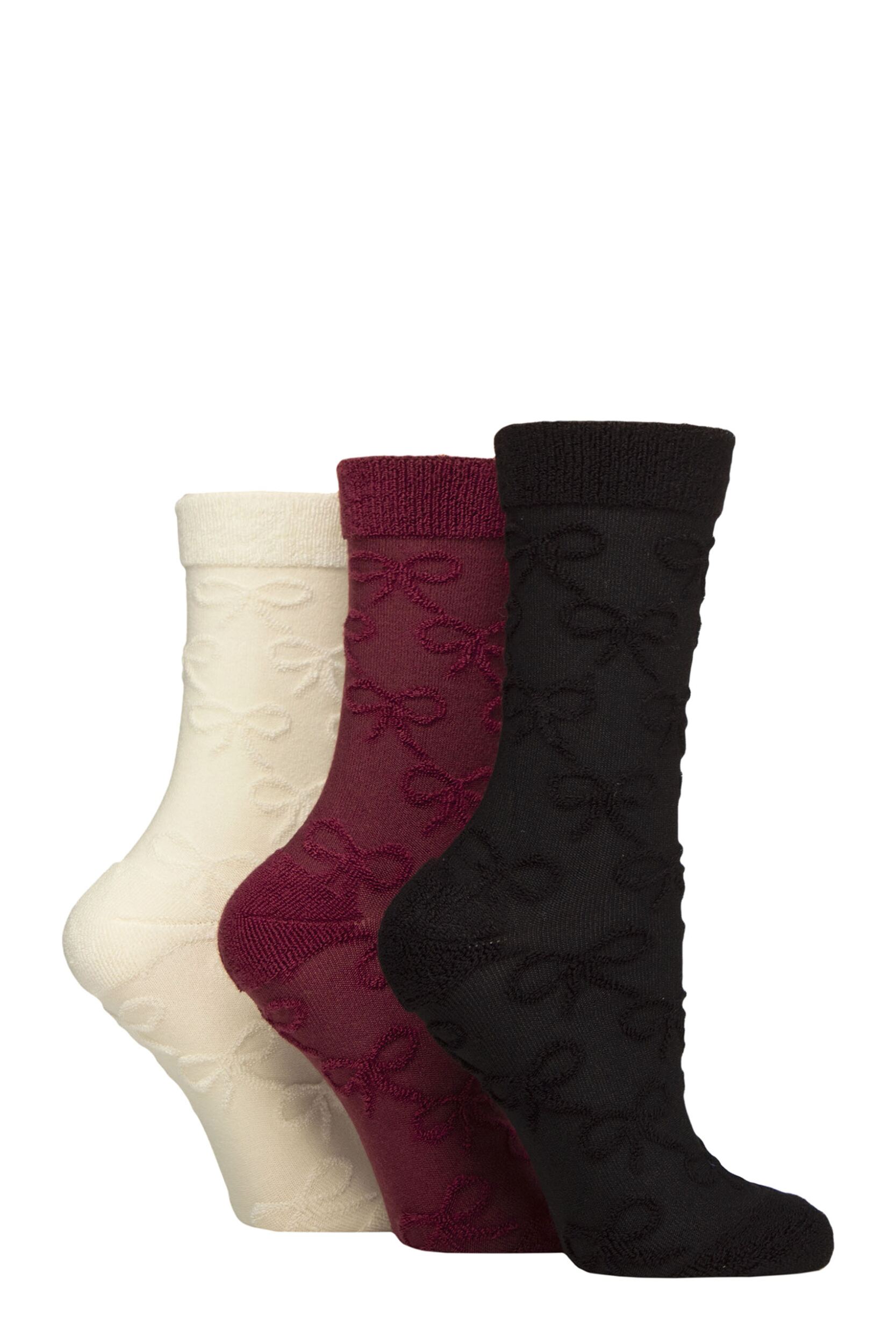 Women's 3 Pair SOCKSHOP Bamboo Textured Patterned Socks Bows 4-8