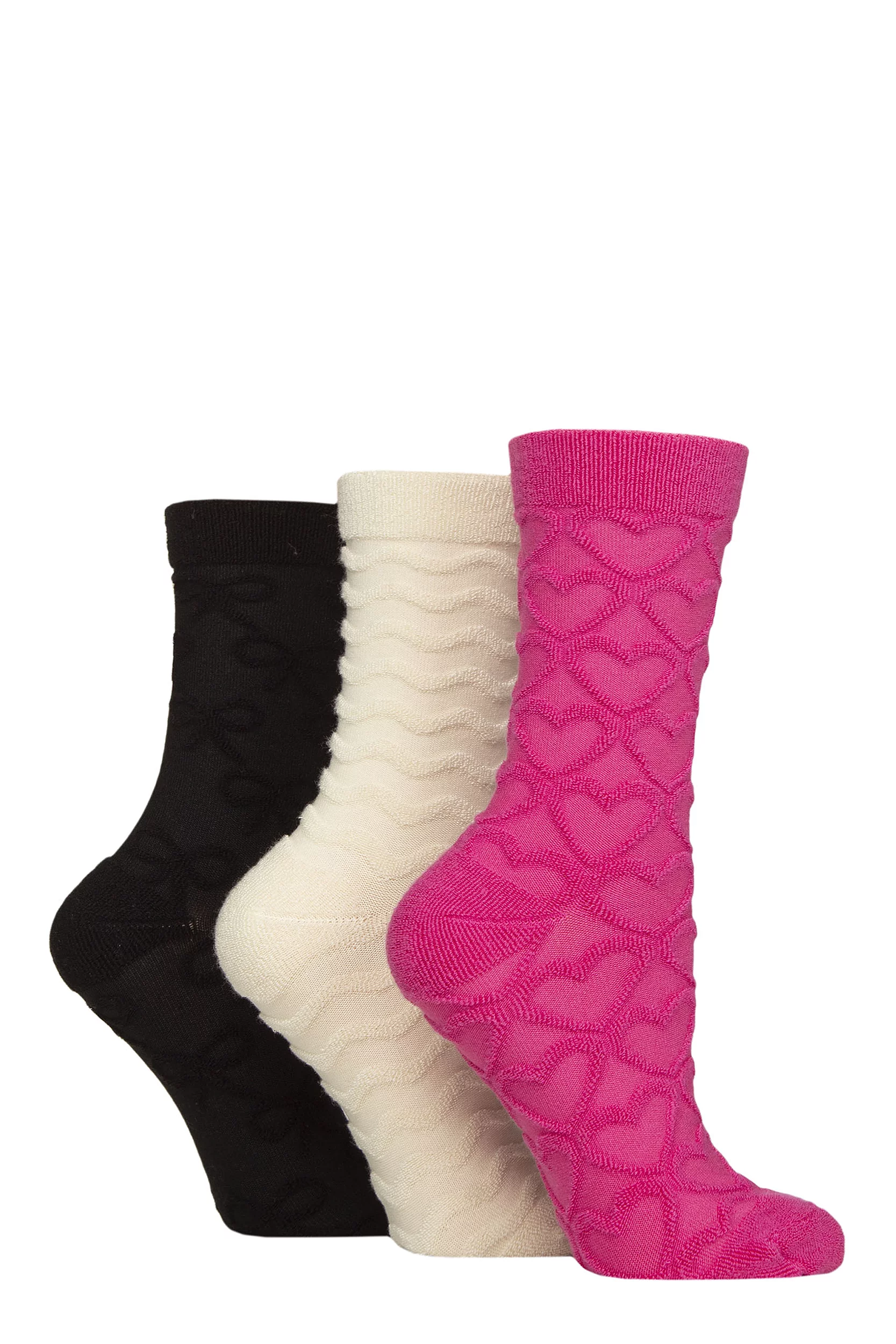 Women's 3 Pair SOCKSHOP Bamboo Textured Patterned Socks Bows / Stripes / Hearts 4