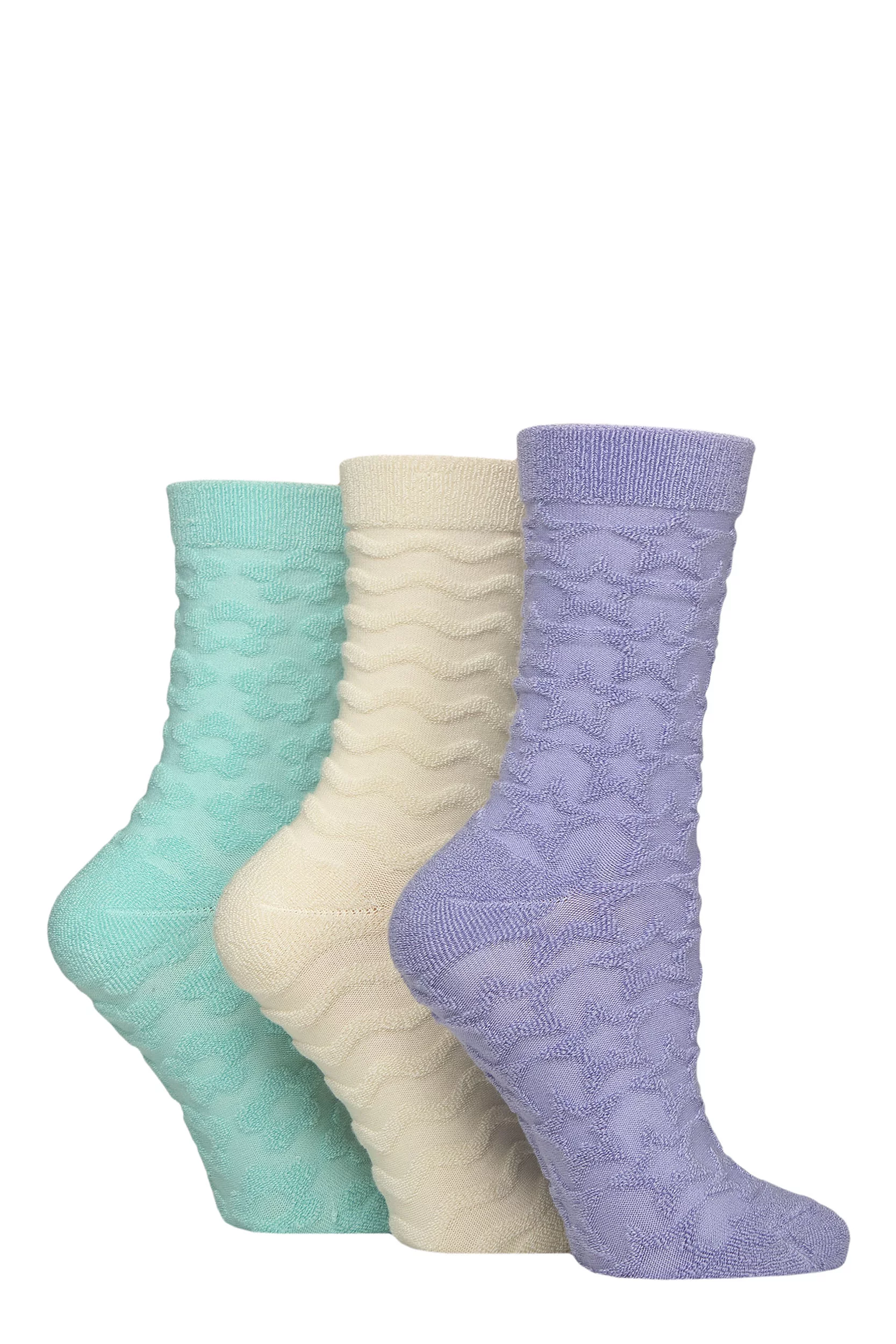 Women's 3 Pair SOCKSHOP Bamboo Textured Patterned Socks Flowers / Stars / Stripes 4