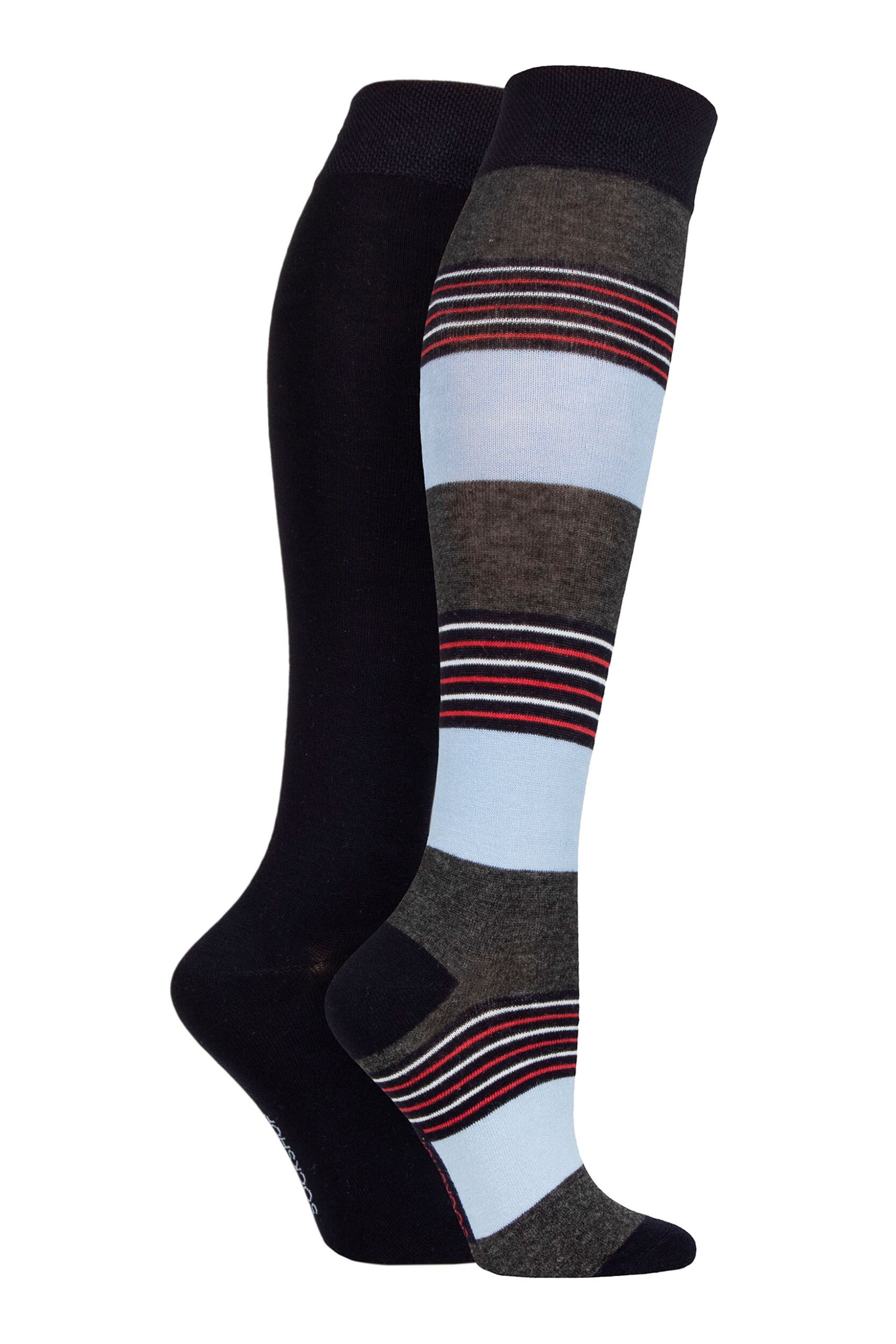 Women's 2 Pair SOCKSHOP Plain and Patterned Bamboo Knee High Socks with Smooth Toe Seams Nautical Navy 4-8 Ladies