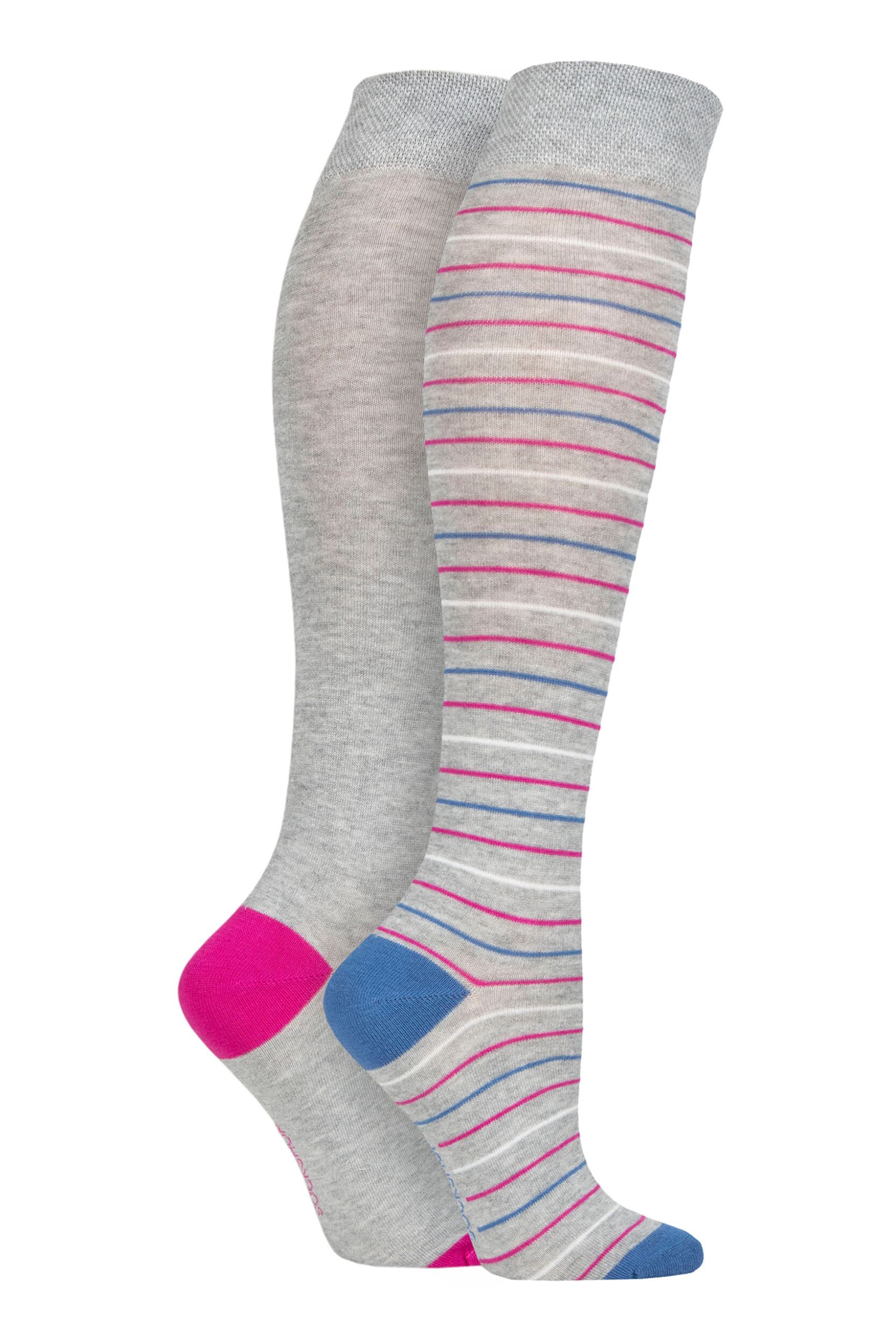 Women's 2 Pair SOCKSHOP Plain and Patterned Bamboo Knee High Socks with Smooth Toe Seams Silver Glow 4-8 Ladies