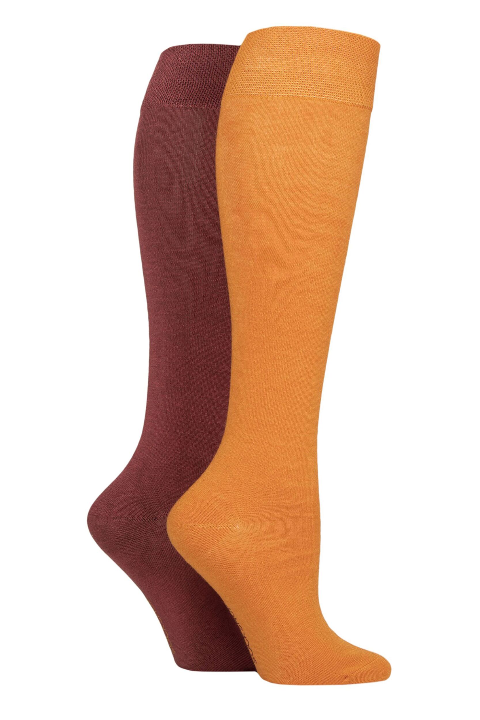 Women's 2 Pair SOCKSHOP Plain and Patterned Bamboo Knee High Socks with Smooth Toe Seams Marmalade 4-8