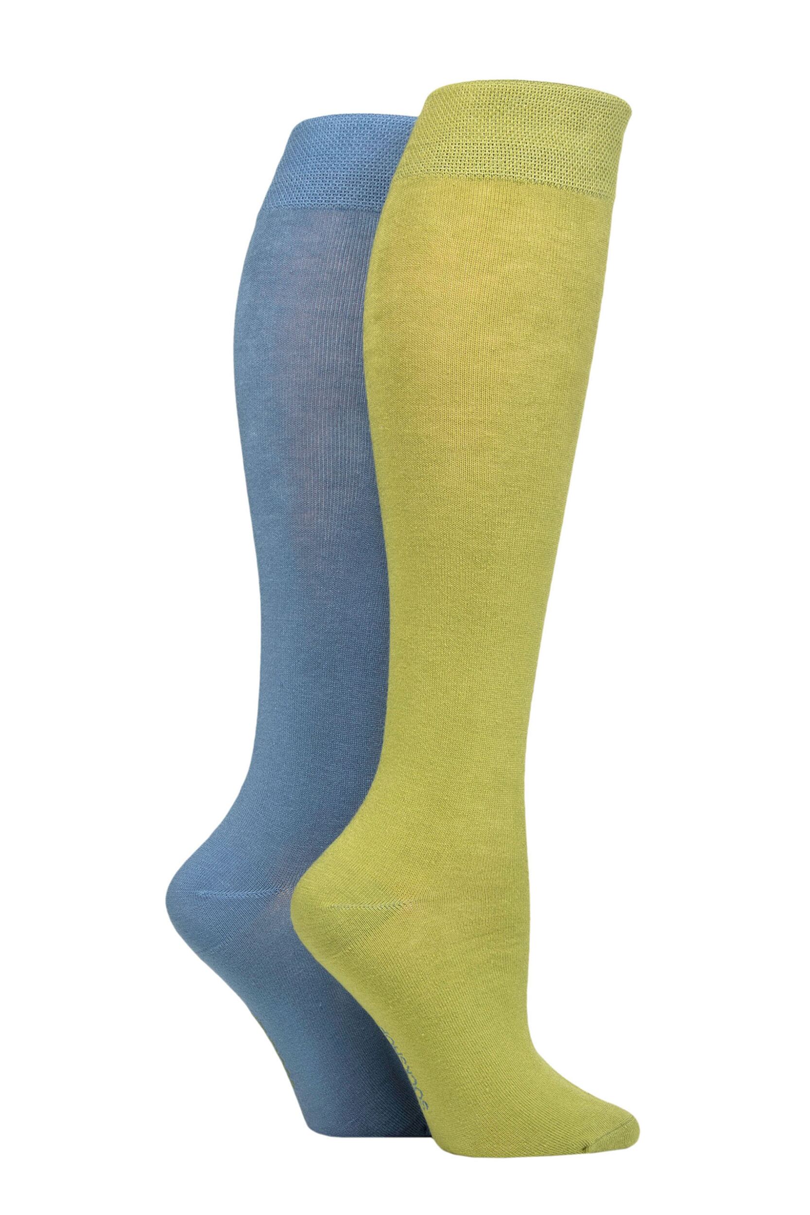 Women's 2 Pair SOCKSHOP Plain and Patterned Bamboo Knee High Socks with Smooth Toe Seams Spanish Moss 4-8