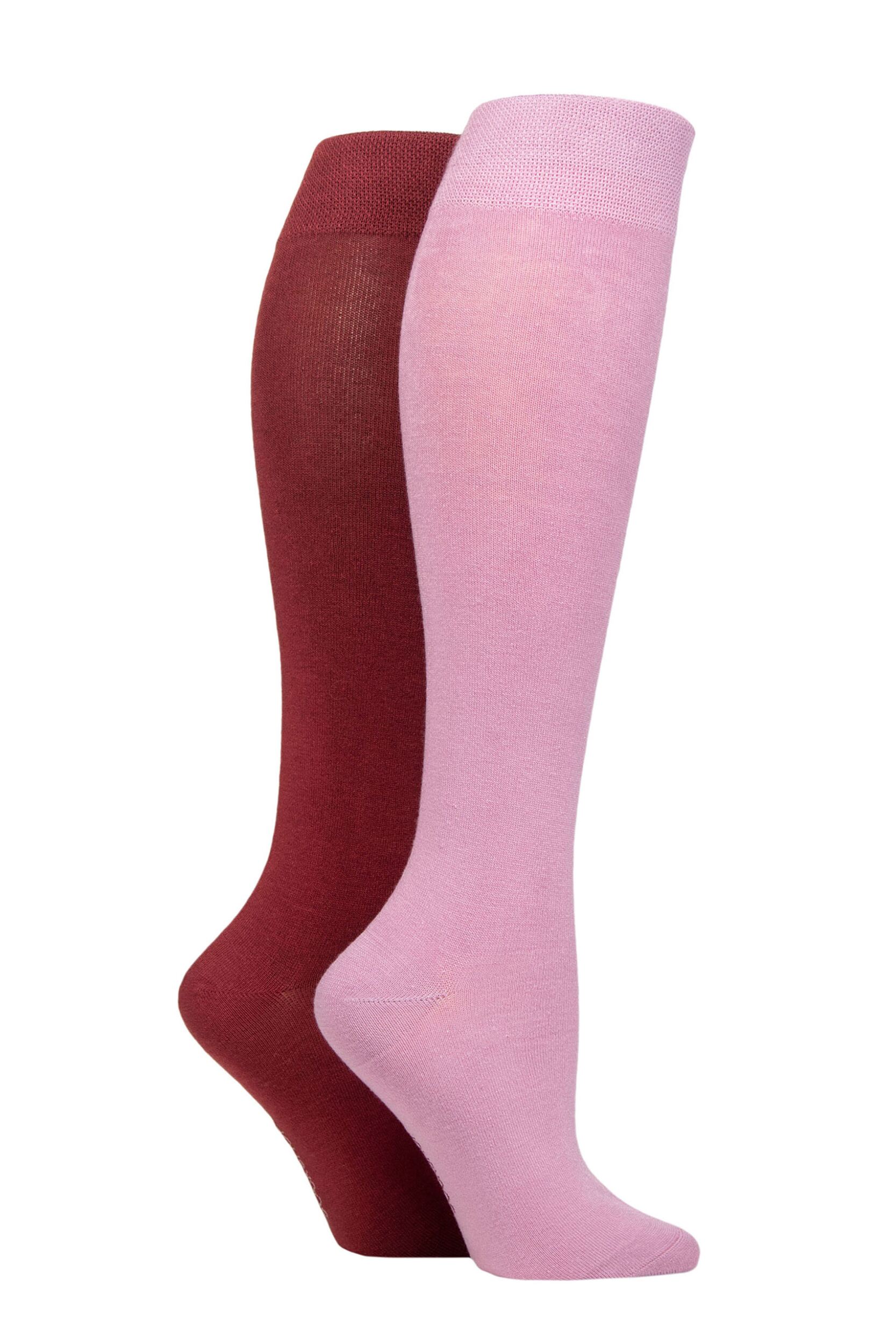 Image of Women's 2 Pair SOCKSHOP Plain and Patterned Bamboo Knee High Socks with Smooth Toe Seams Smokey Pink 4-8