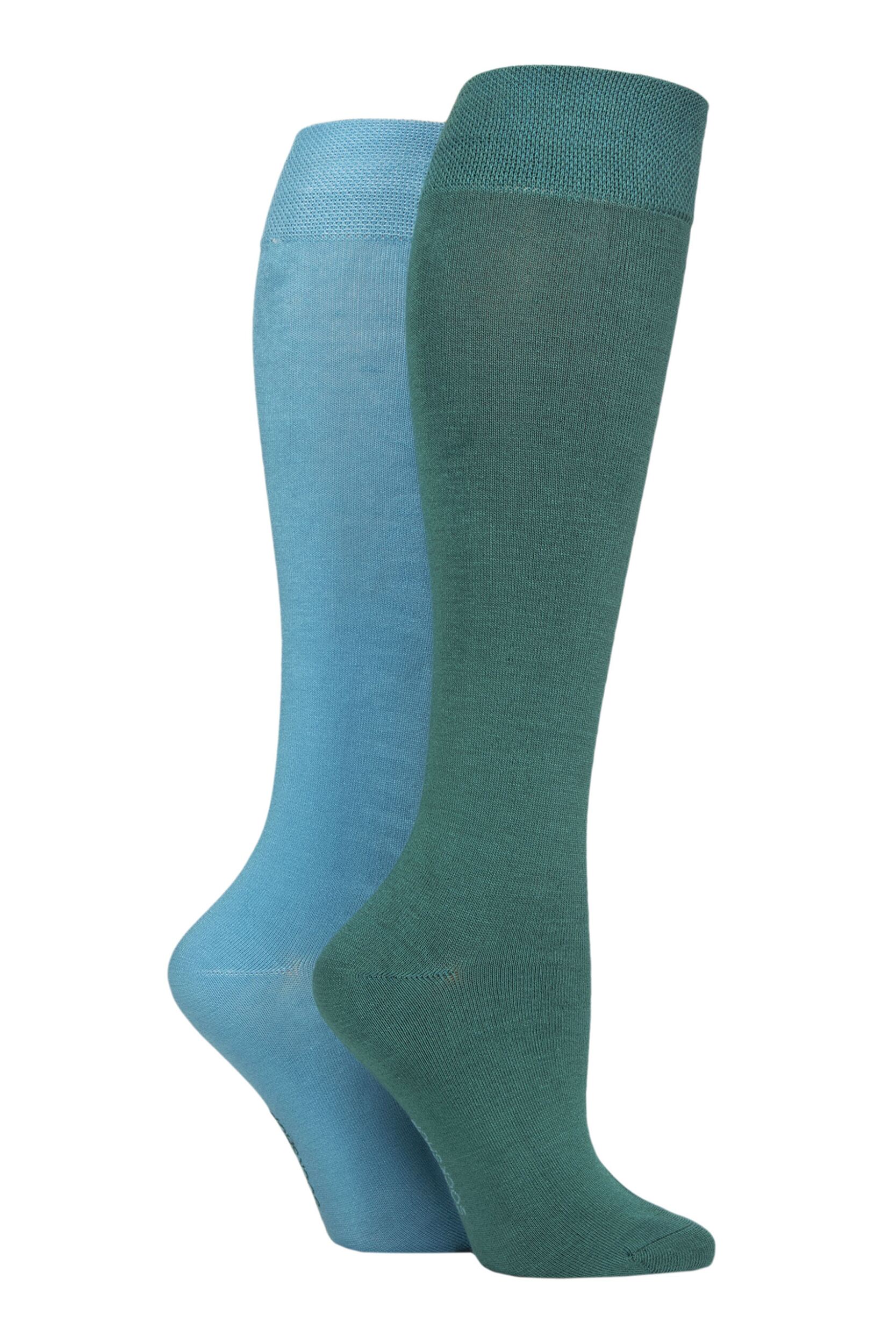 Women's 2 Pair SOCKSHOP Plain and Patterned Bamboo Knee High Socks with Smooth Toe Seams Storm 4-8