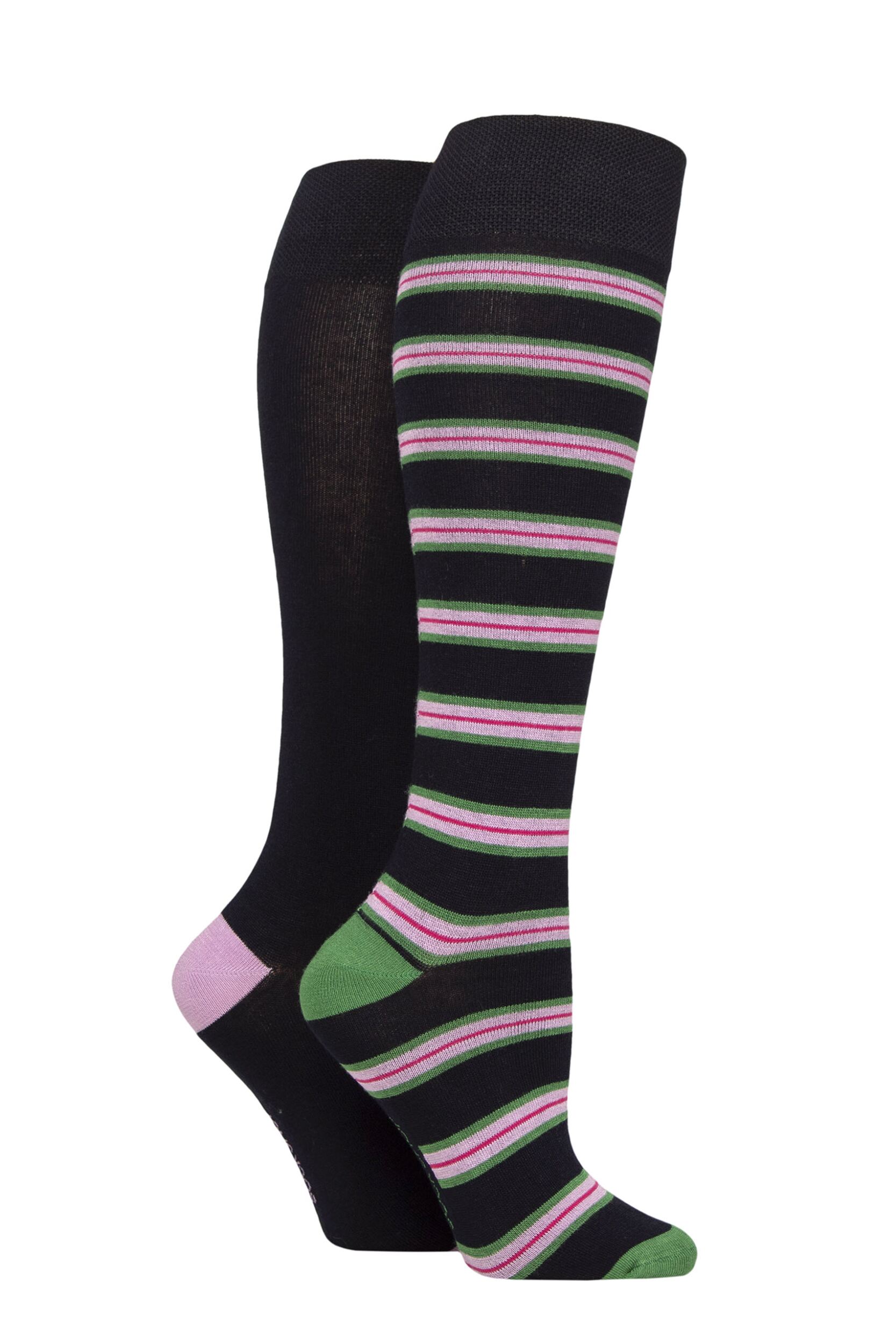 Women's 2 Pair SOCKSHOP Plain and Patterned Bamboo Knee High Socks with Smooth Toe Seams Petal Stripe 4