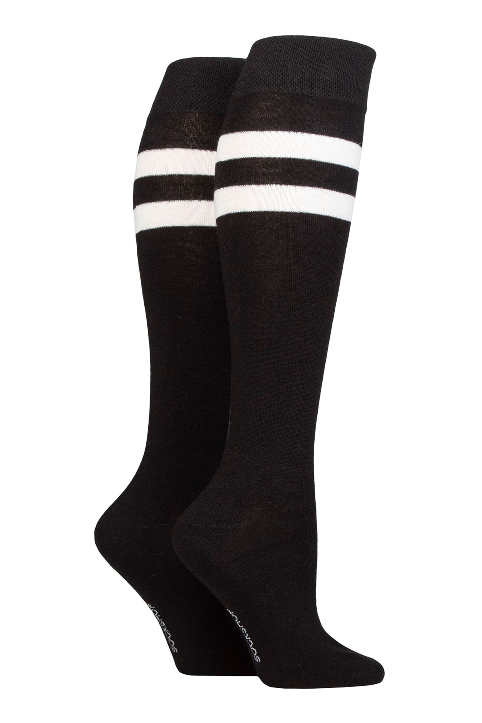 Women's 2 Pair SOCKSHOP Plain and Patterned Bamboo Knee High Socks with Smooth Toe Seams Sport Stripe 4-8