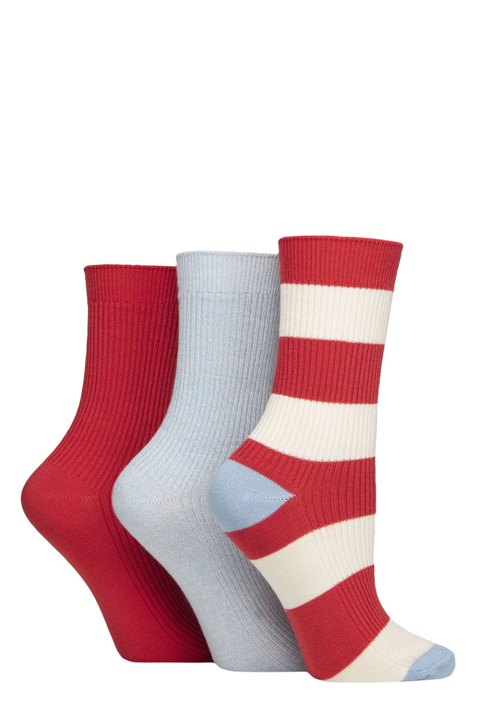 Women's 3 Pair SOCKSHOP Bamboo Ribbed Socks Nautical 4-8