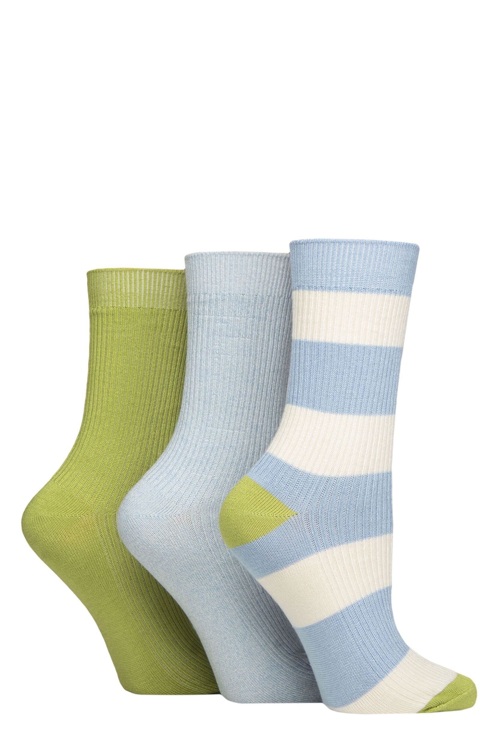 Women's 3 Pair SOCKSHOP Bamboo Ribbed Socks Ocean View 4-8