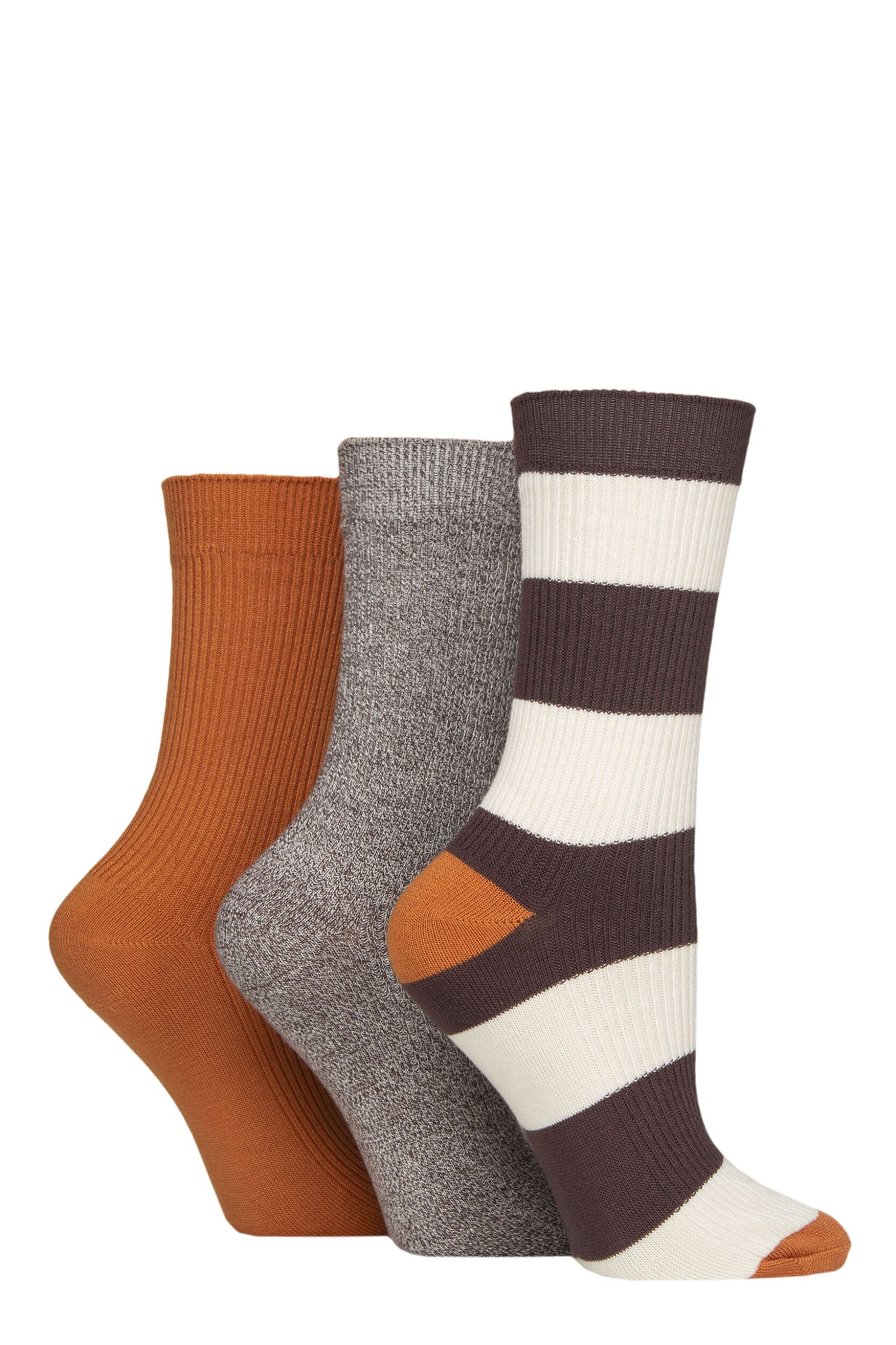 Women's 3 Pair SOCKSHOP Bamboo Ribbed Socks Honey Glaze 4-8
