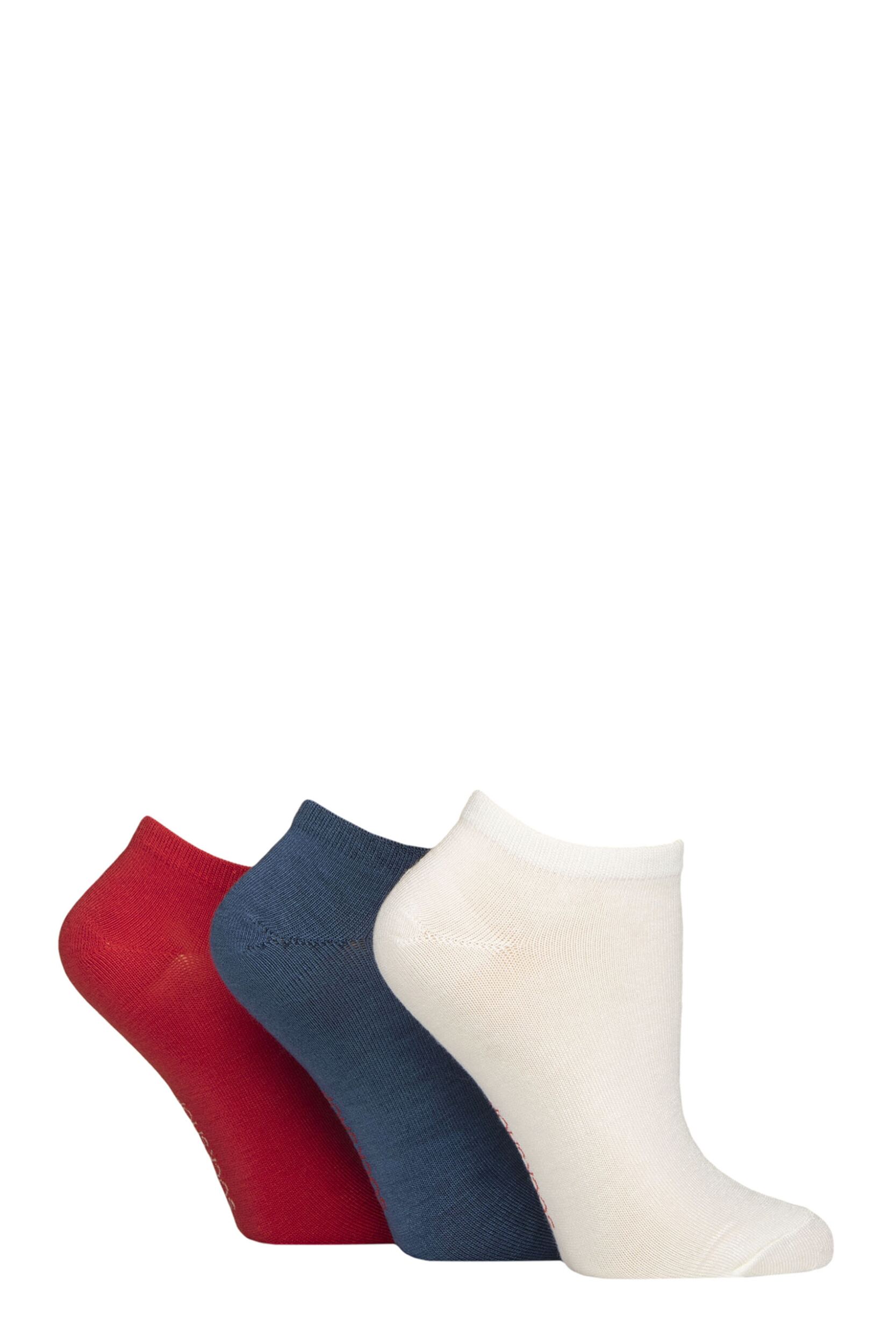 Women's 3 Pair SOCKSHOP Patterned, Striped, Plain, Ribbed and Mesh Bamboo Trainer Socks Nautical Plain 4-8